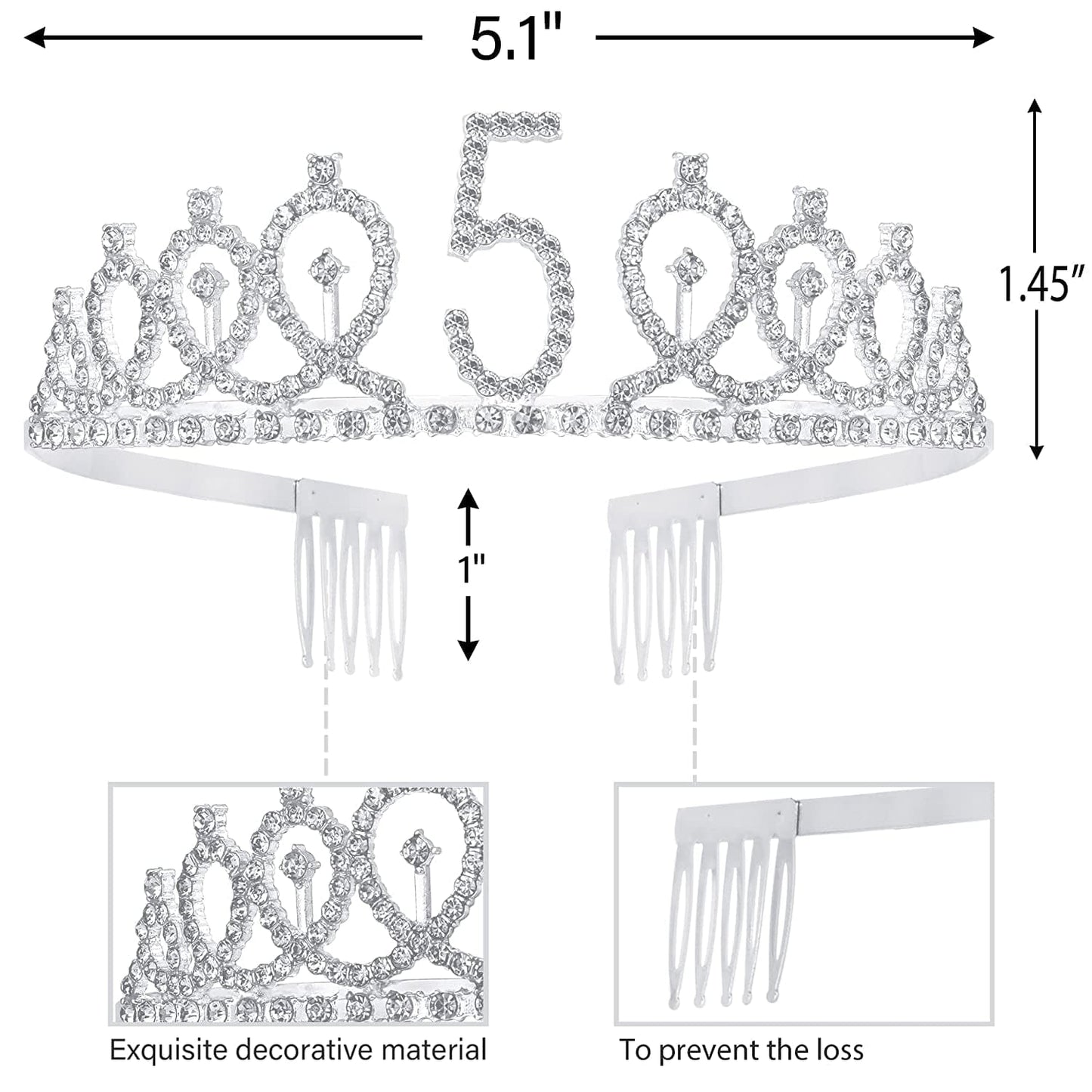 5Th Birthday Sash and Tiara for Girls - Fabulous Glitter Sash + Loops Rhinestone Silver Premium Metal Tiara for Girls, 5Th Birthday Gifts for Princess Party Apparel & Accessories > Clothing Accessories > Sashes EBE EmmasbyEmma