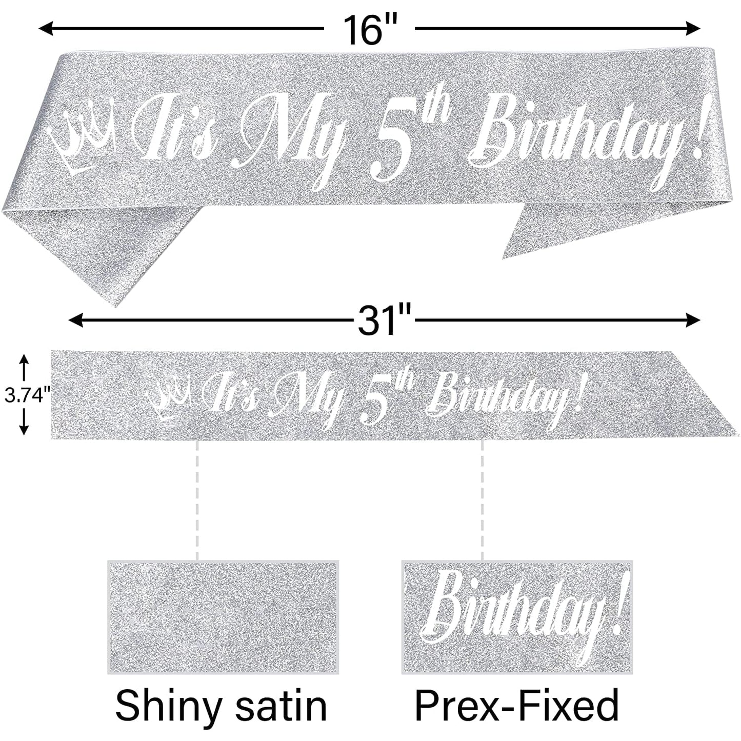 5Th Birthday Sash and Tiara for Girls - Fabulous Glitter Sash + Loops Rhinestone Silver Premium Metal Tiara for Girls, 5Th Birthday Gifts for Princess Party Apparel & Accessories > Clothing Accessories > Sashes EBE EmmasbyEmma