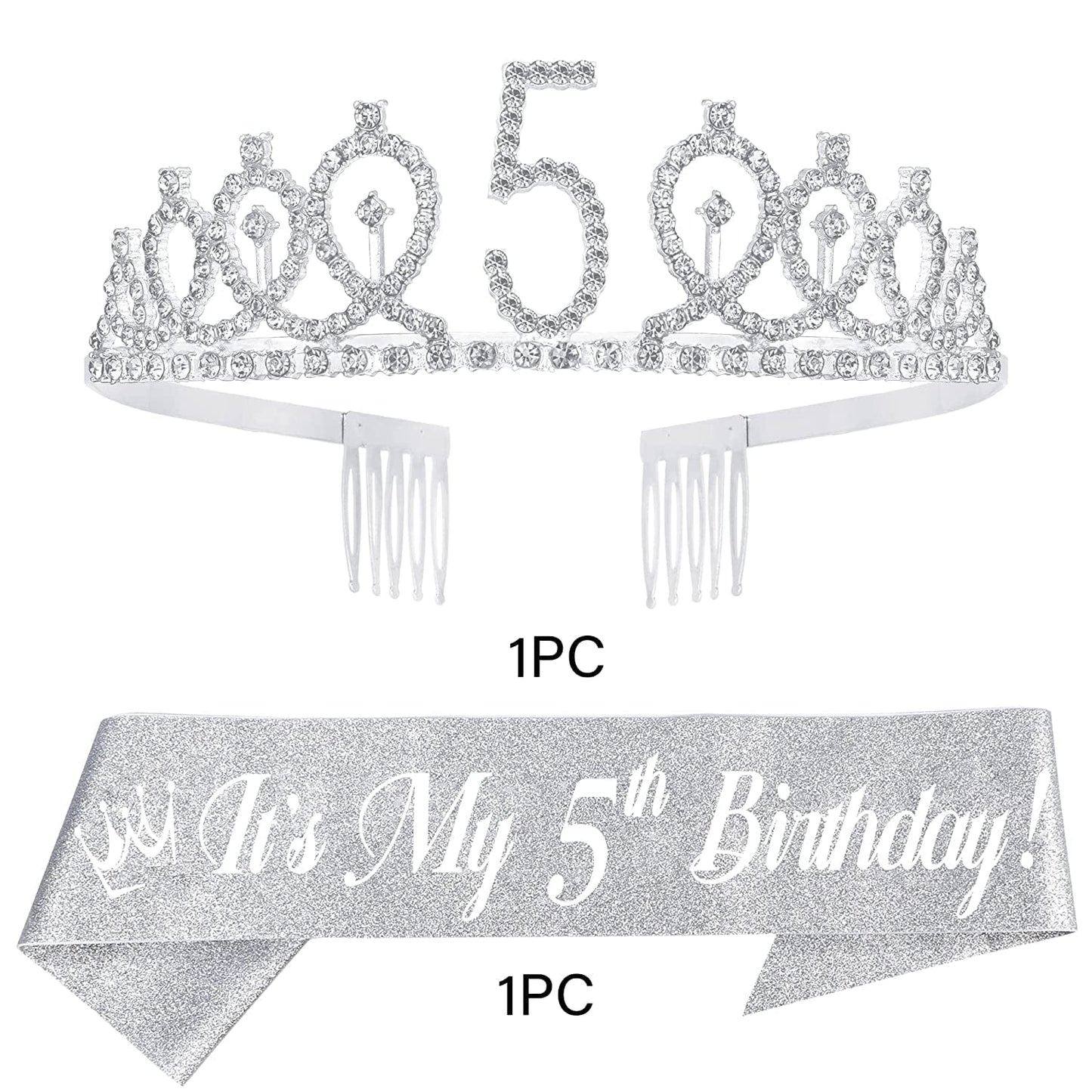 5Th Birthday Sash and Tiara for Girls - Fabulous Glitter Sash + Loops Rhinestone Silver Premium Metal Tiara for Girls, 5Th Birthday Gifts for Princess Party Apparel & Accessories > Clothing Accessories > Sashes EBE EmmasbyEmma