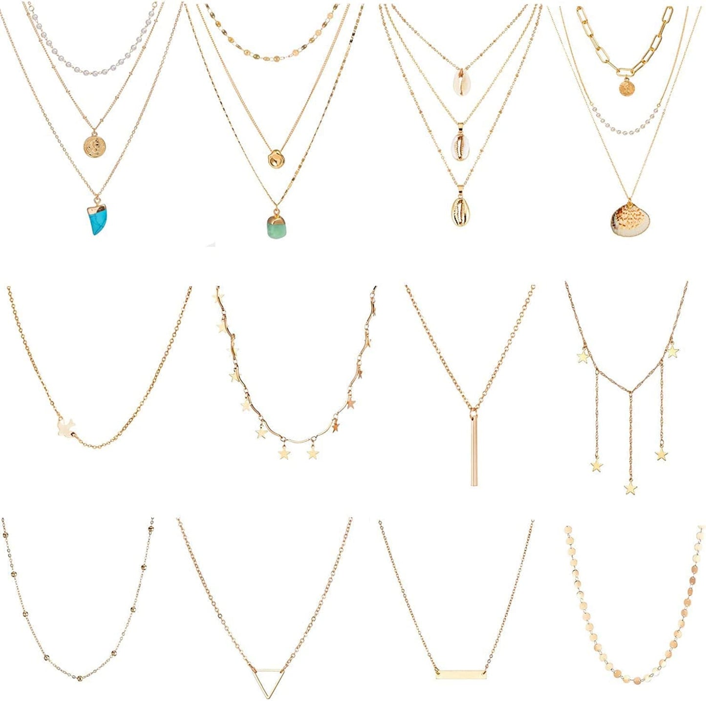 6/10/12 PCS Multiple DIY Layered Choker Necklace Pack for Teens - Gold Y Pendant Necklace for Women - Gold Silver Chokers for Teen Girls #2 12pcs