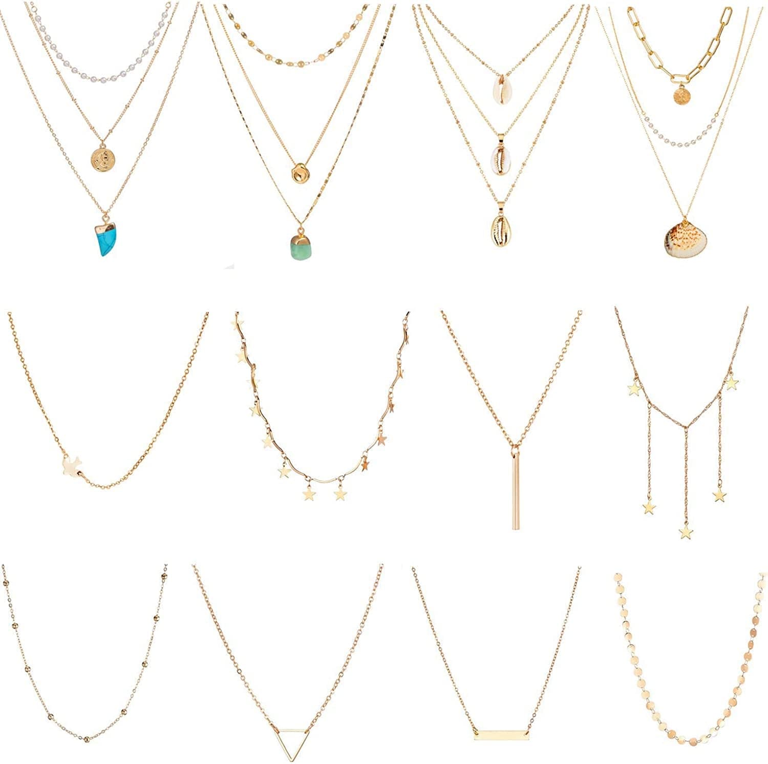 6/10/12 PCS Multiple DIY Layered Choker Necklace Pack for Teens - Gold Y Pendant Necklace for Women - Gold Silver Chokers for Teen Girls #2 12pcs