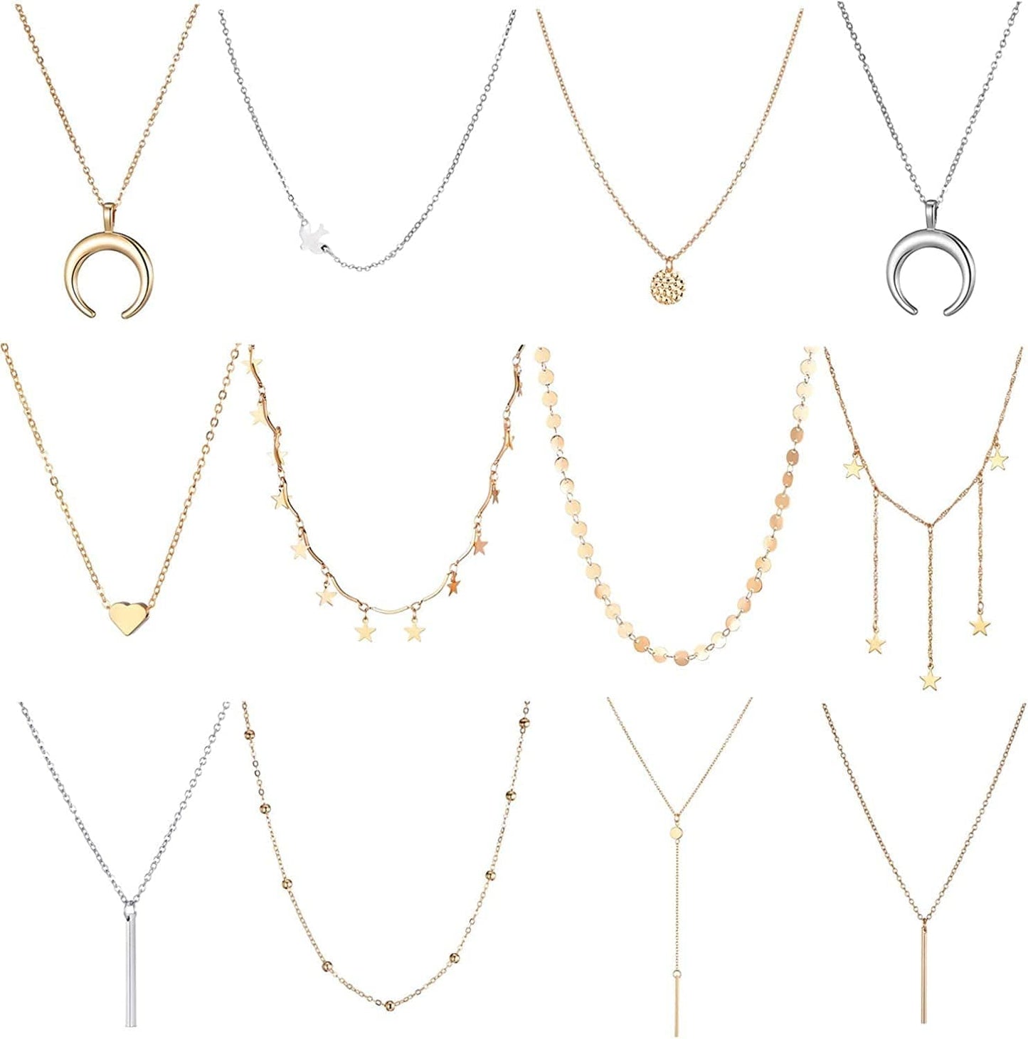 6/10/12 PCS Multiple DIY Layered Choker Necklace Pack for Teens - Gold Y Pendant Necklace for Women - Gold Silver Chokers for Teen Girls #3