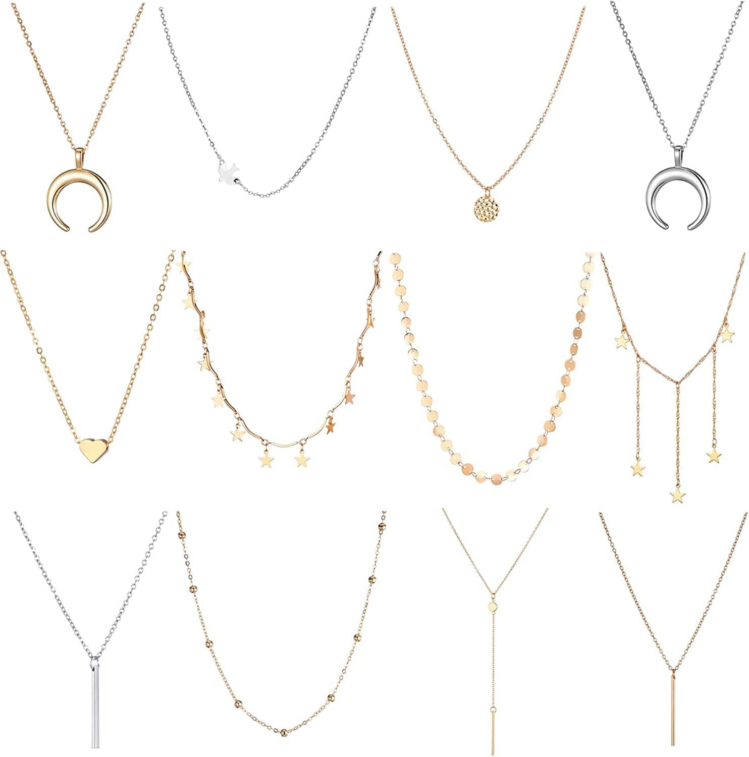 6/10/12 PCS Multiple DIY Layered Choker Necklace Pack for Teens - Gold Y Pendant Necklace for Women - Gold Silver Chokers for Teen Girls #3