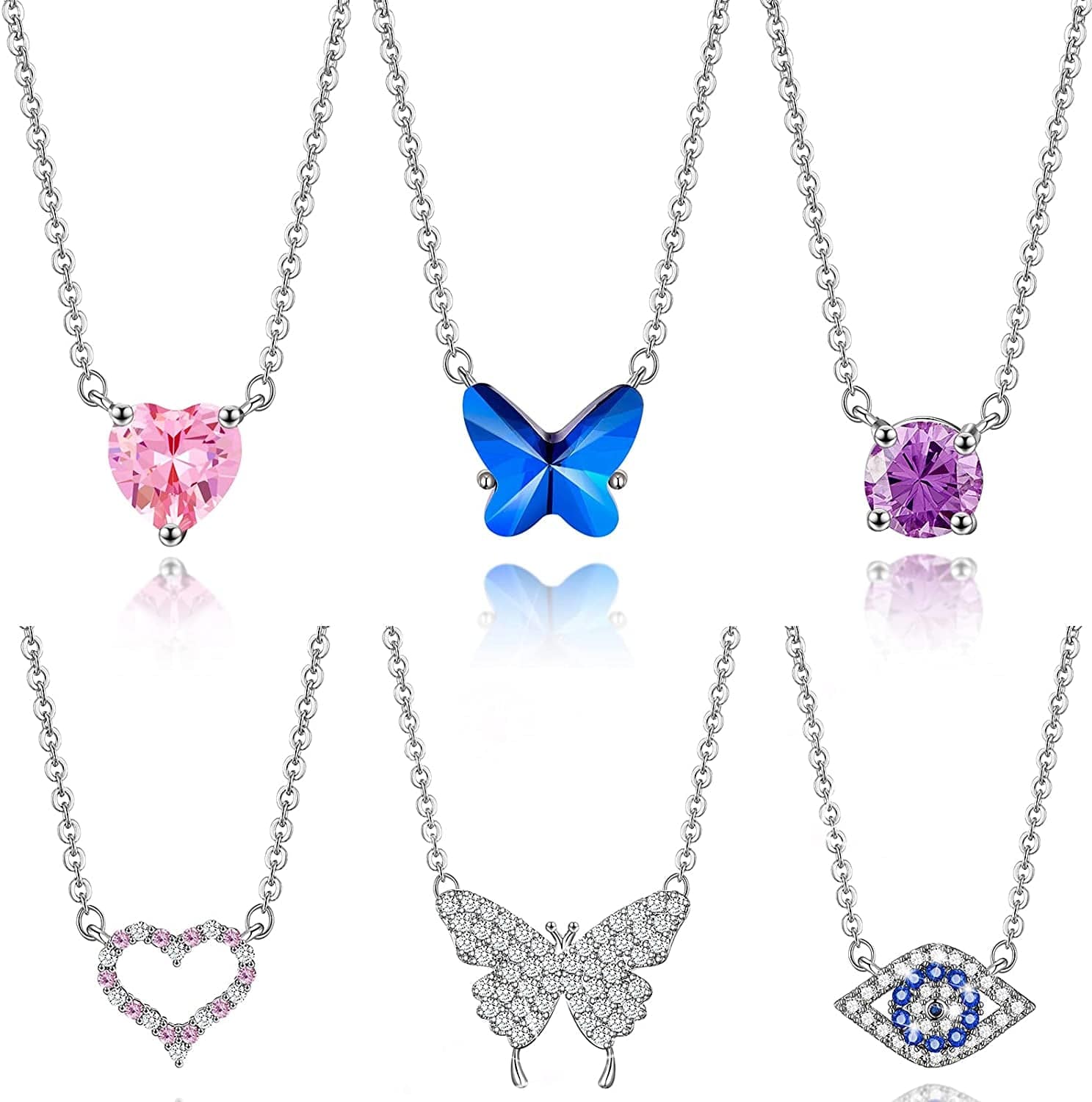 6/10/12 PCS Multiple DIY Layered Choker Necklace Pack for Teens - Gold Y Pendant Necklace for Women - Gold Silver Chokers for Teen Girls #4-6pcs-CZ pendant