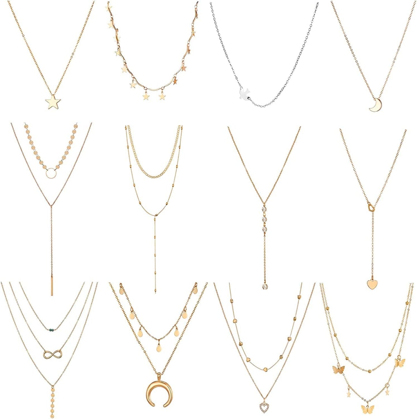 6/10/12 PCS Multiple DIY Layered Choker Necklace Pack for Teens - Gold Y Pendant Necklace for Women - Gold Silver Chokers for Teen Girls #3 12pcs
