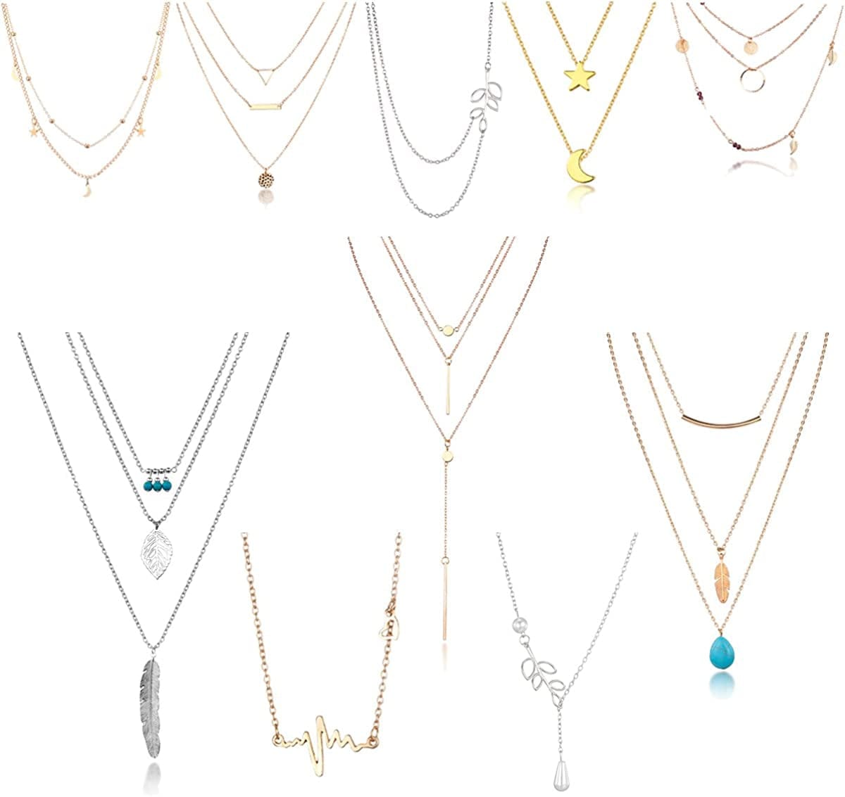 6/10/12 PCS Multiple DIY Layered Choker Necklace Pack for Teens - Gold Y Pendant Necklace for Women - Gold Silver Chokers for Teen Girls #1 10pcs