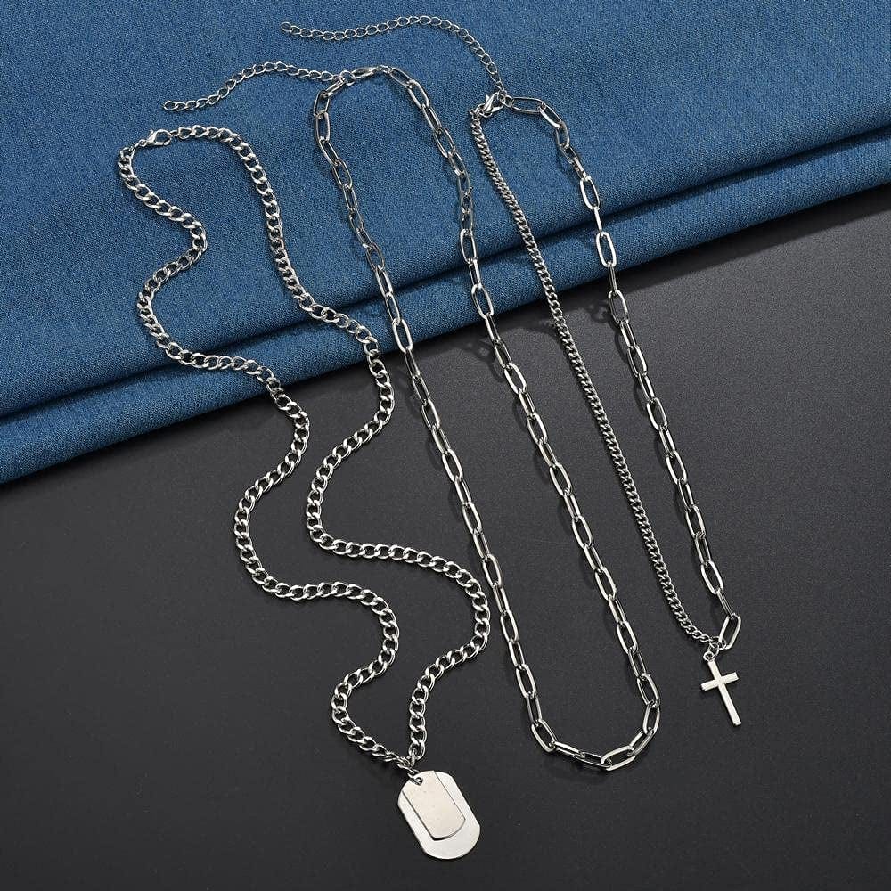 6-9 PCS Chain Necklace Egirl Men Male Emo Goth Chains Statement Lock Key 1-4 Layered Pendants Necklace for Women Teen Girls Boys Eboy Long Multilayer Chains Punk Choker Silver and Gold Set