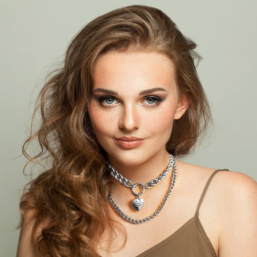 6-9 PCS Chain Necklace Egirl Men Male Emo Goth Chains Statement Lock Key 1-4 Layered Pendants Necklace for Women Teen Girls Boys Eboy Long Multilayer Chains Punk Choker Silver and Gold Set