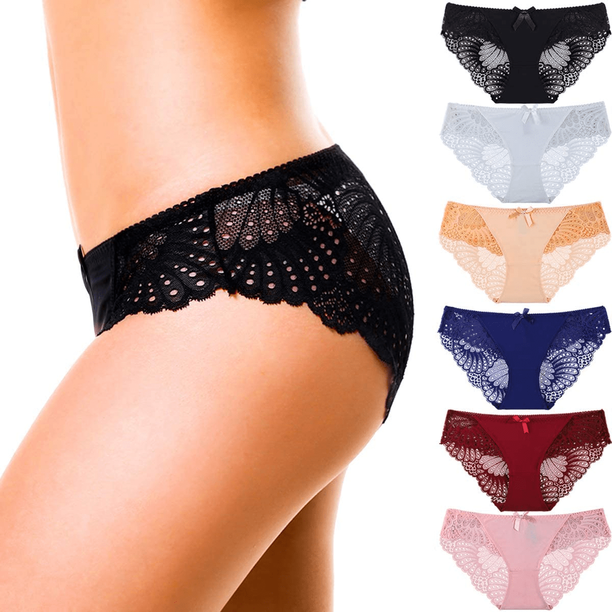 6 Pack Cheeky Underwear for Women,Hokemp Soft Stretch Briefs Low Rise Lace Bikini Panties Apparel & Accessories > Clothing > Underwear & Socks > Underwear HOKEMP 6 Pack Medium
