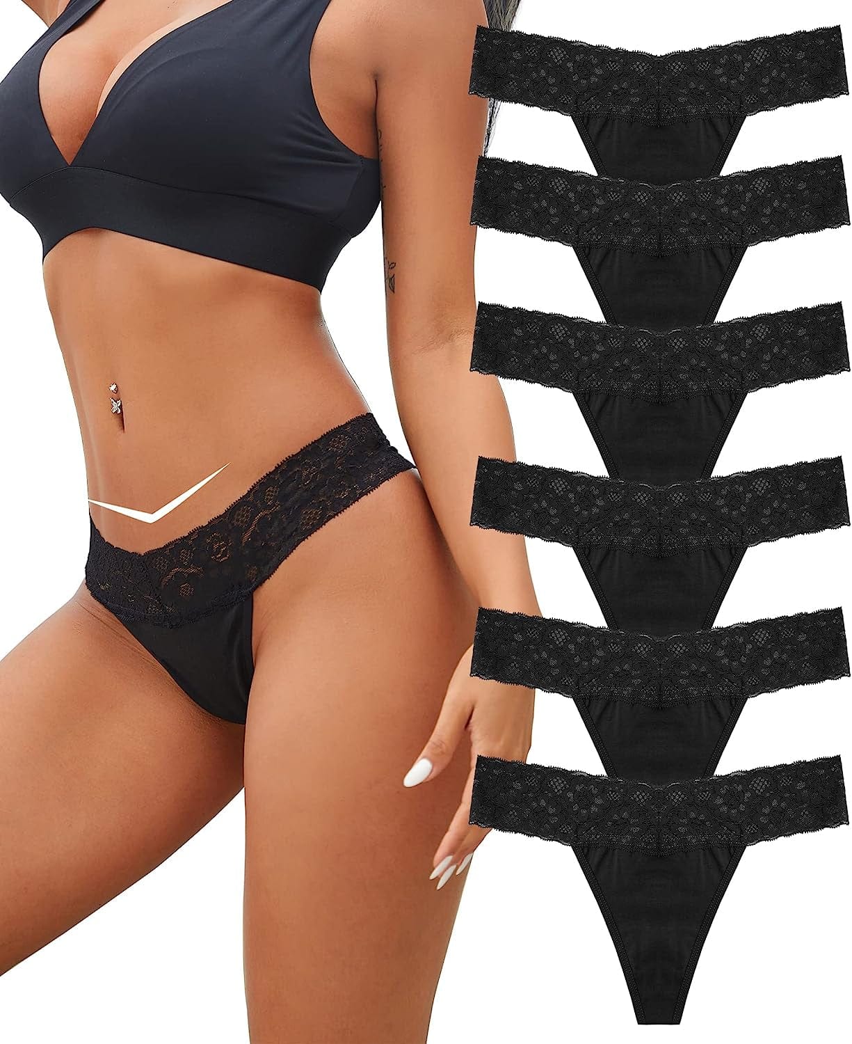 6 Pack Cotton Thongs for Women Sexy V-Waist Lace Women’S Underwear Breathable No Show T-Back Tanga Panties 12 Pack B Multicolor / Large