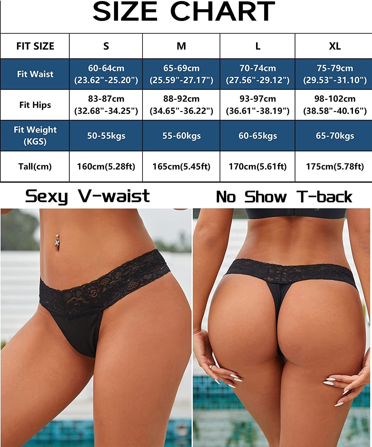 6 Pack Cotton Thongs for Women Sexy V-Waist Lace Women’S Underwear Breathable No Show T-Back Tanga Panties