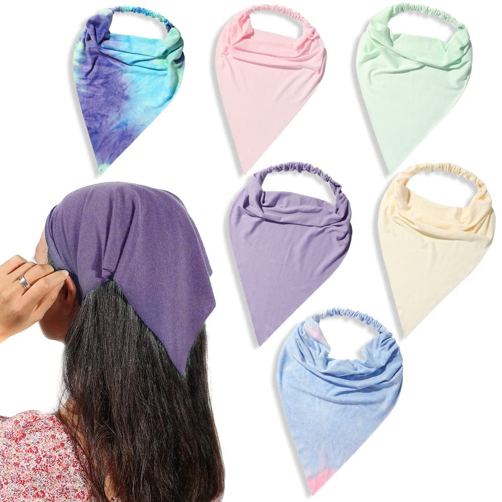 6 Pack Hair Scarf Headband for Women - Elastic Hair Kerchief Large Boho Triangle Bandana Head Scarf with Clips Non Slip Solid Color Headbands Hair Scarves for Teen Girls Apparel & Accessories > Clothing Accessories > Bandanas & Headties Vercret K Multicolor