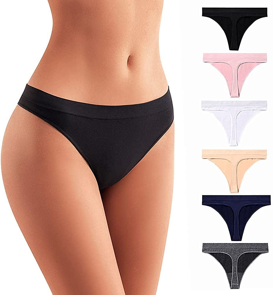 6 Pack No Show Thong Pack for Women Thongs for Women Seamless Thongs for Women Pack Thong Underwear Women All Black / X-Large