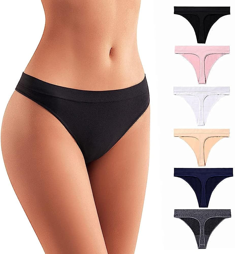 6 Pack No Show Thong Pack for Women Thongs for Women Seamless Thongs for Women Pack Thong Underwear Women All Black / Small