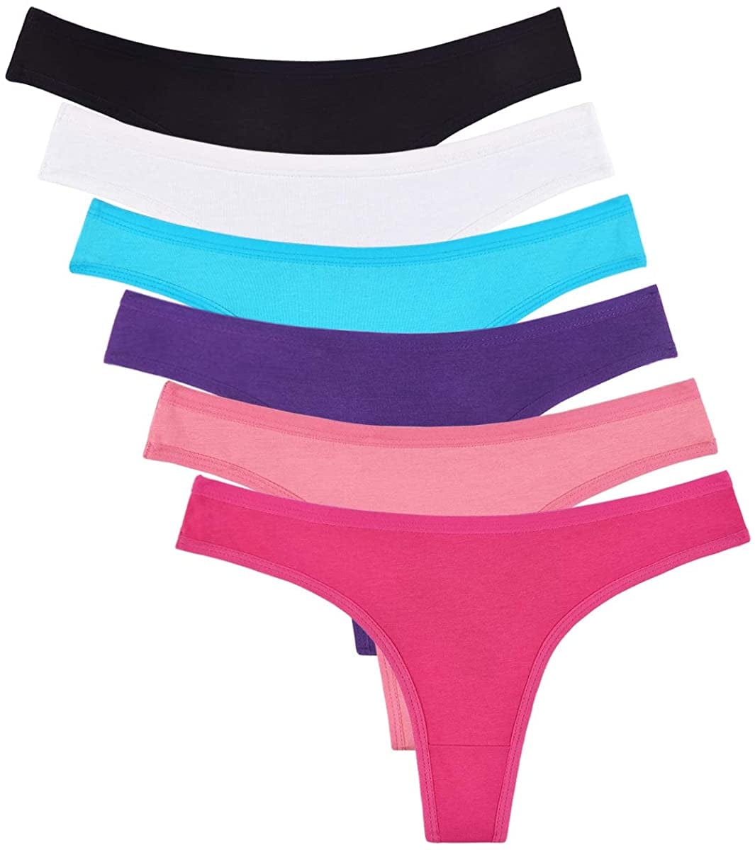 6 Pack Women'S Cotton Thongs Breathable Bikini Panties Underwear Multicoloured / Small