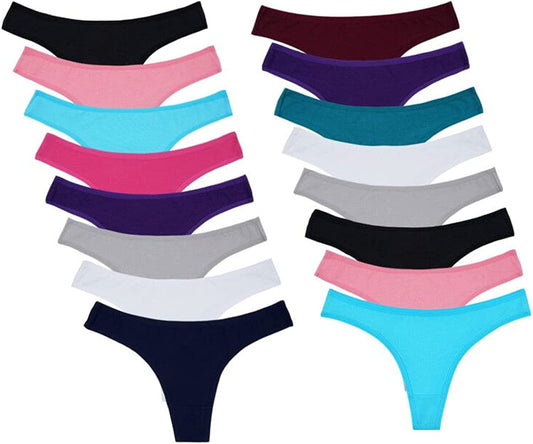 6 Pack Women'S Cotton Thongs Breathable Bikini Panties Underwear 16 Pack- Multicoloured / X-Large