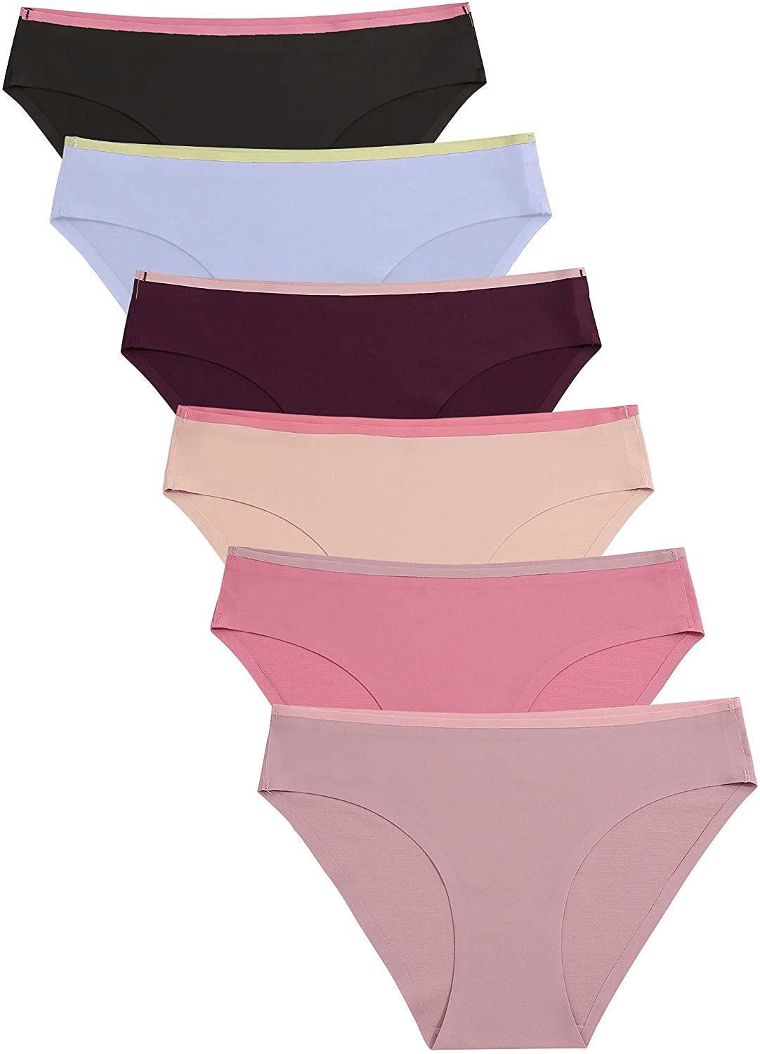 6 Pack Women’S Seamless Hipster Underwear No Show Panties Invisibles Briefs Soft Stretch Bikini Underwears XS-XL Apparel & Accessories > Clothing > Underwear & Socks > Underwear KYLIE MAX Two-color Seamless Large