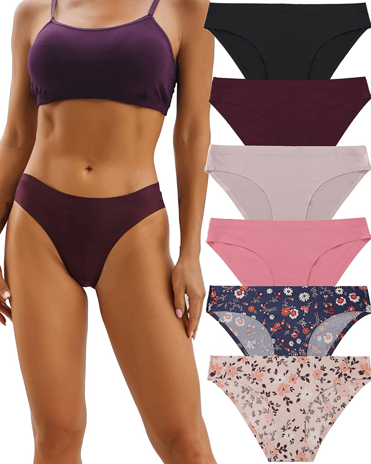 6 Pack Women’S Seamless Hipster Underwear No Show Panties Invisibles Briefs Soft Stretch Bikini Underwears XS-XL Apparel & Accessories > Clothing > Underwear & Socks > Underwear KYLIE MAX Floral a 6pack Medium