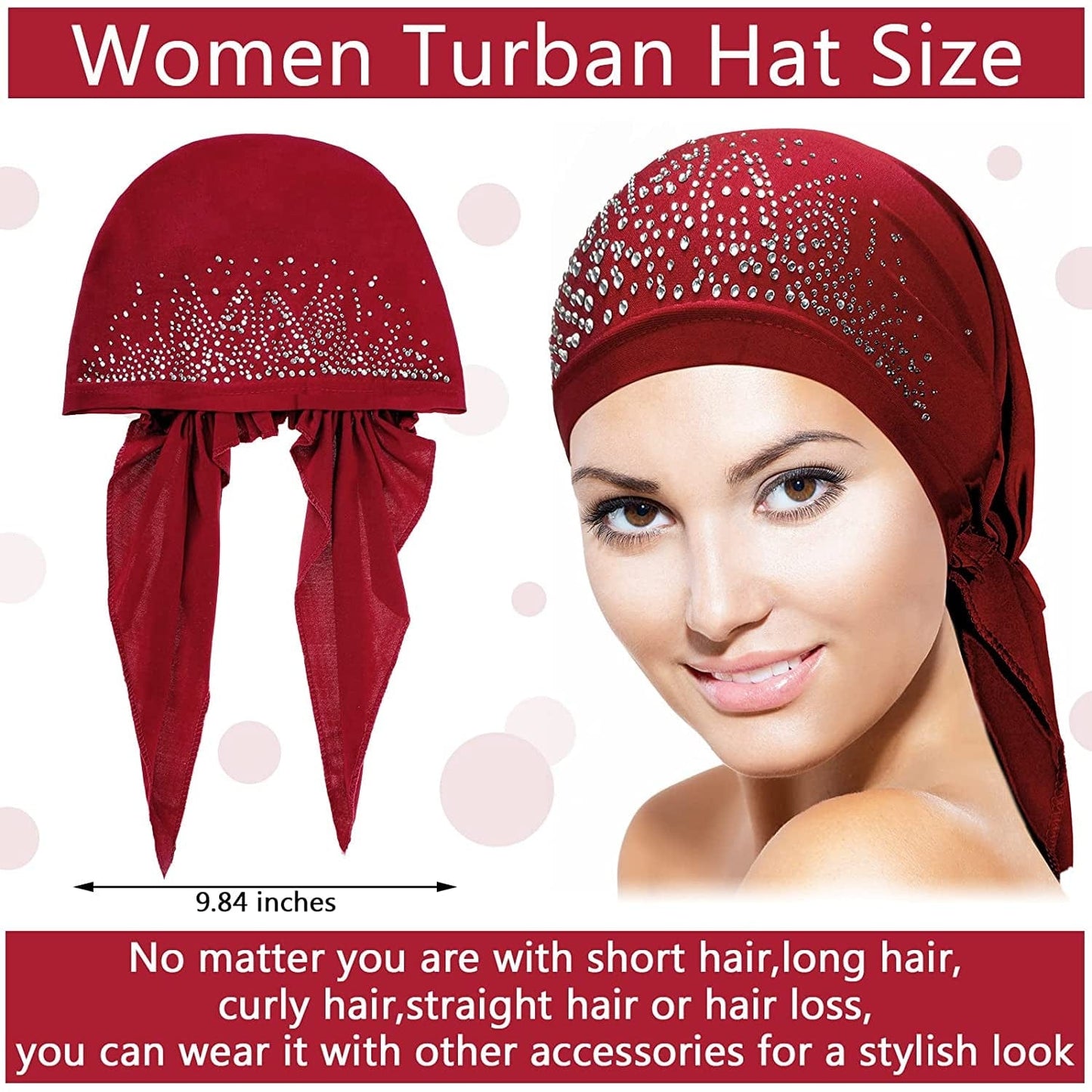 6 Packs Rhinestone Head Scarf Stretchy Head Wrap Rhinestone Bandana Beanie Pre Tied Durag Turban Cap Skull Cap Headbands(Vivid Colors) Apparel & Accessories > Clothing Accessories > Bandanas & Headties Geyoga