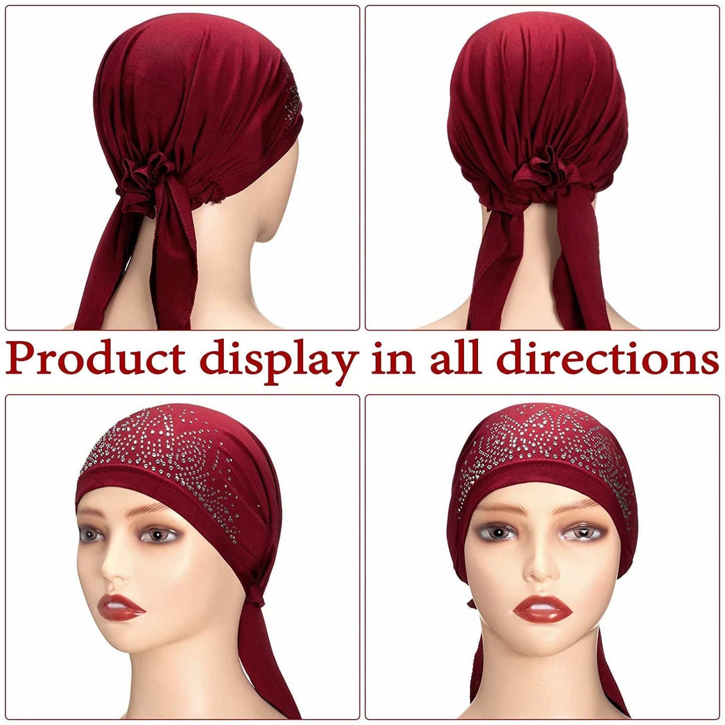 6 Packs Rhinestone Head Scarf Stretchy Head Wrap Rhinestone Bandana Beanie Pre Tied Durag Turban Cap Skull Cap Headbands(Vivid Colors) Apparel & Accessories > Clothing Accessories > Bandanas & Headties Geyoga