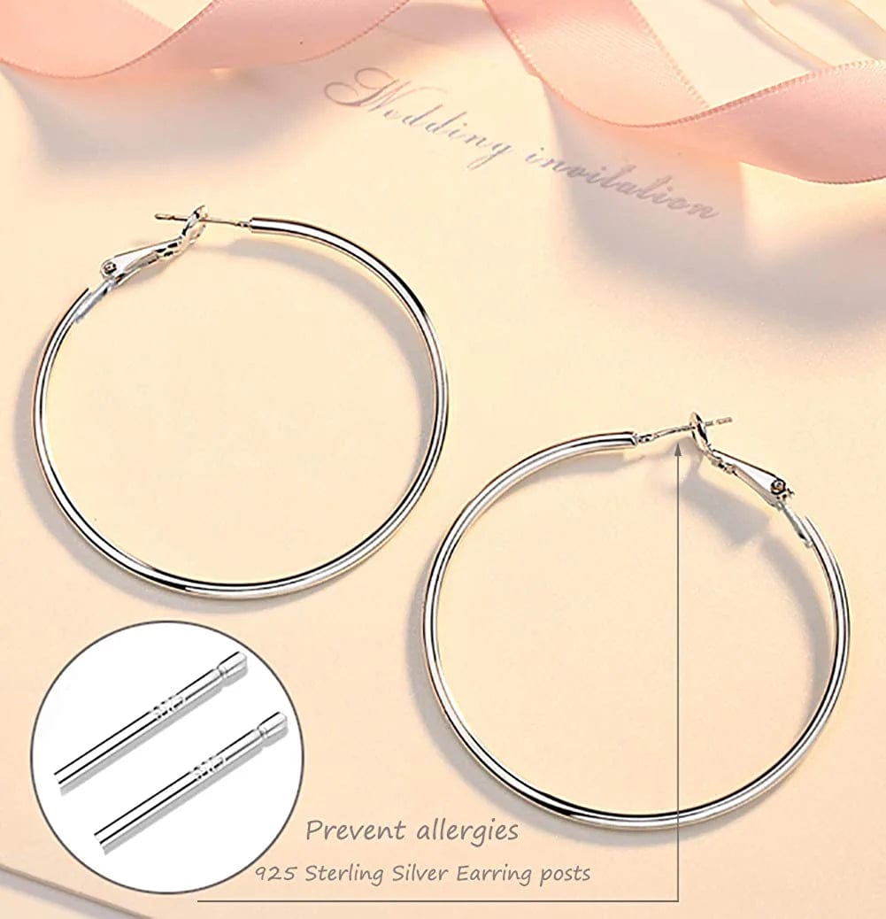 6 Pairs Big Gold Hoop Earrings for Women Girls Set,Silver Dainty Big Hoops Multipack,Gold Plated Stainless Steel Large Hoop Earrings with 925 Sterling Silver Post