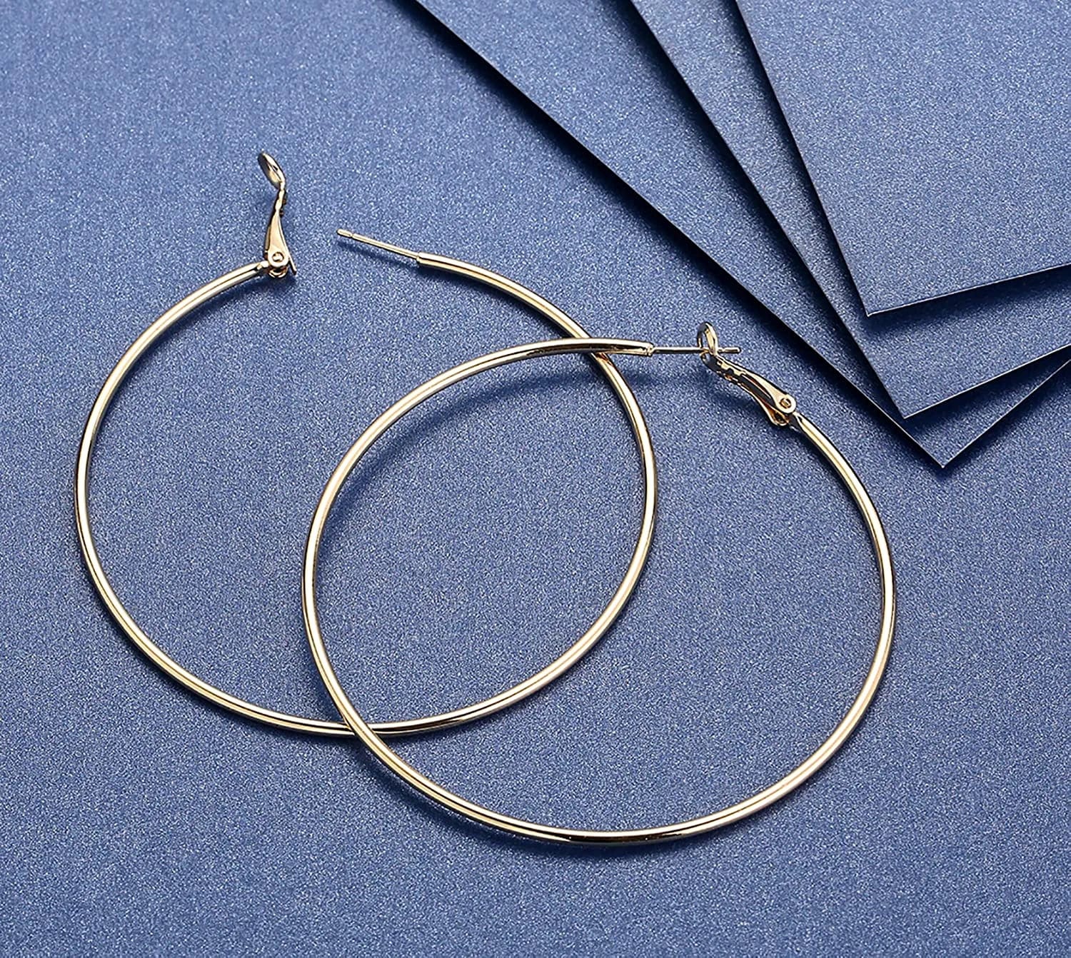 6 Pairs Big Gold Hoop Earrings for Women Girls Set,Silver Dainty Big Hoops Multipack,Gold Plated Stainless Steel Large Hoop Earrings with 925 Sterling Silver Post