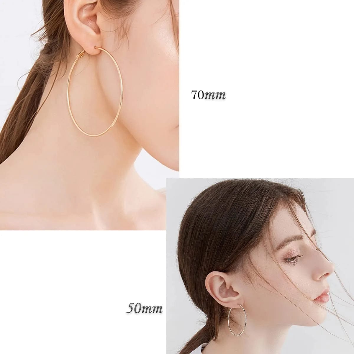 6 Pairs Big Gold Hoop Earrings for Women Girls Set,Silver Dainty Big Hoops Multipack,Gold Plated Stainless Steel Large Hoop Earrings with 925 Sterling Silver Post