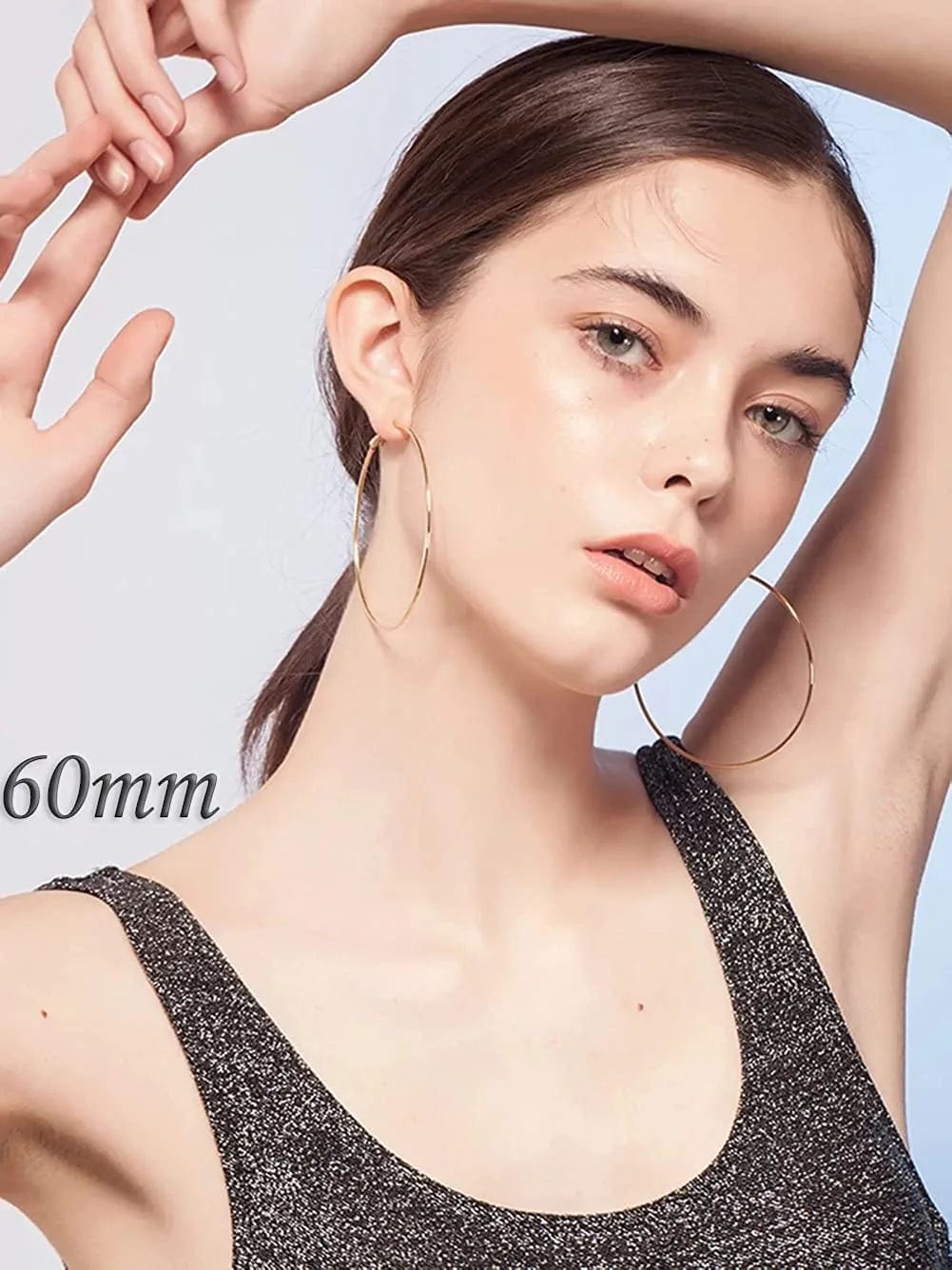 6 Pairs Big Gold Hoop Earrings for Women Girls Set,Silver Dainty Big Hoops Multipack,Gold Plated Stainless Steel Large Hoop Earrings with 925 Sterling Silver Post