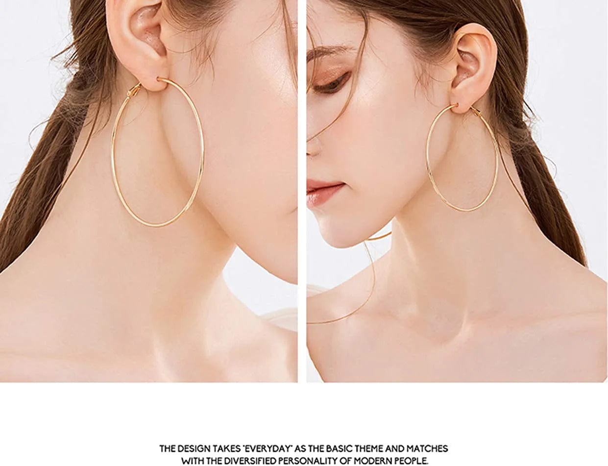 6 Pairs Big Gold Hoop Earrings for Women Girls Set,Silver Dainty Big Hoops Multipack,Gold Plated Stainless Steel Large Hoop Earrings with 925 Sterling Silver Post