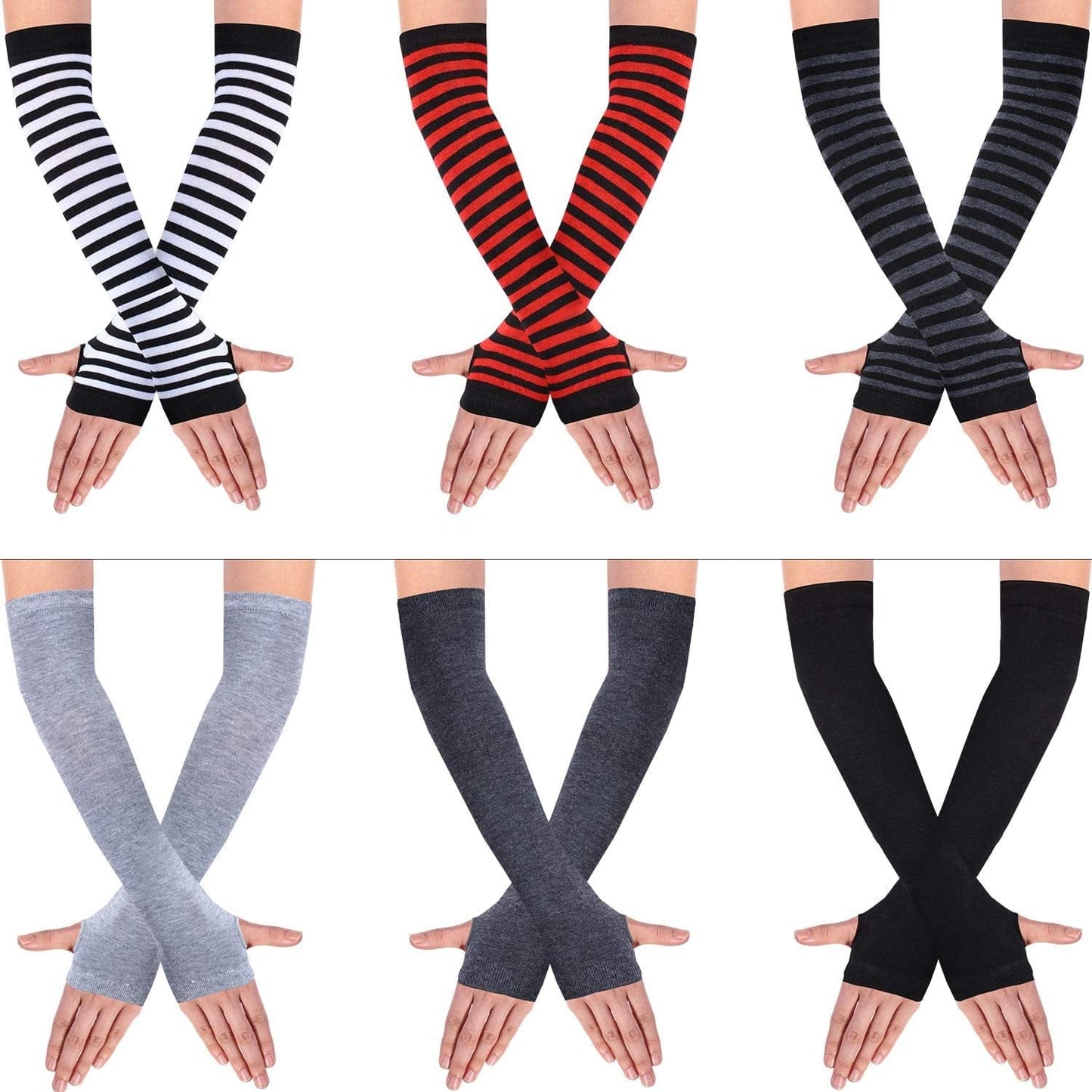 6 Pairs Knit Arm Warmer Thumb Hole Stretchy Gloves Women Long Fingerless Gloves Apparel & Accessories > Clothing Accessories > Gloves & Mittens SATINIOR Multi-color