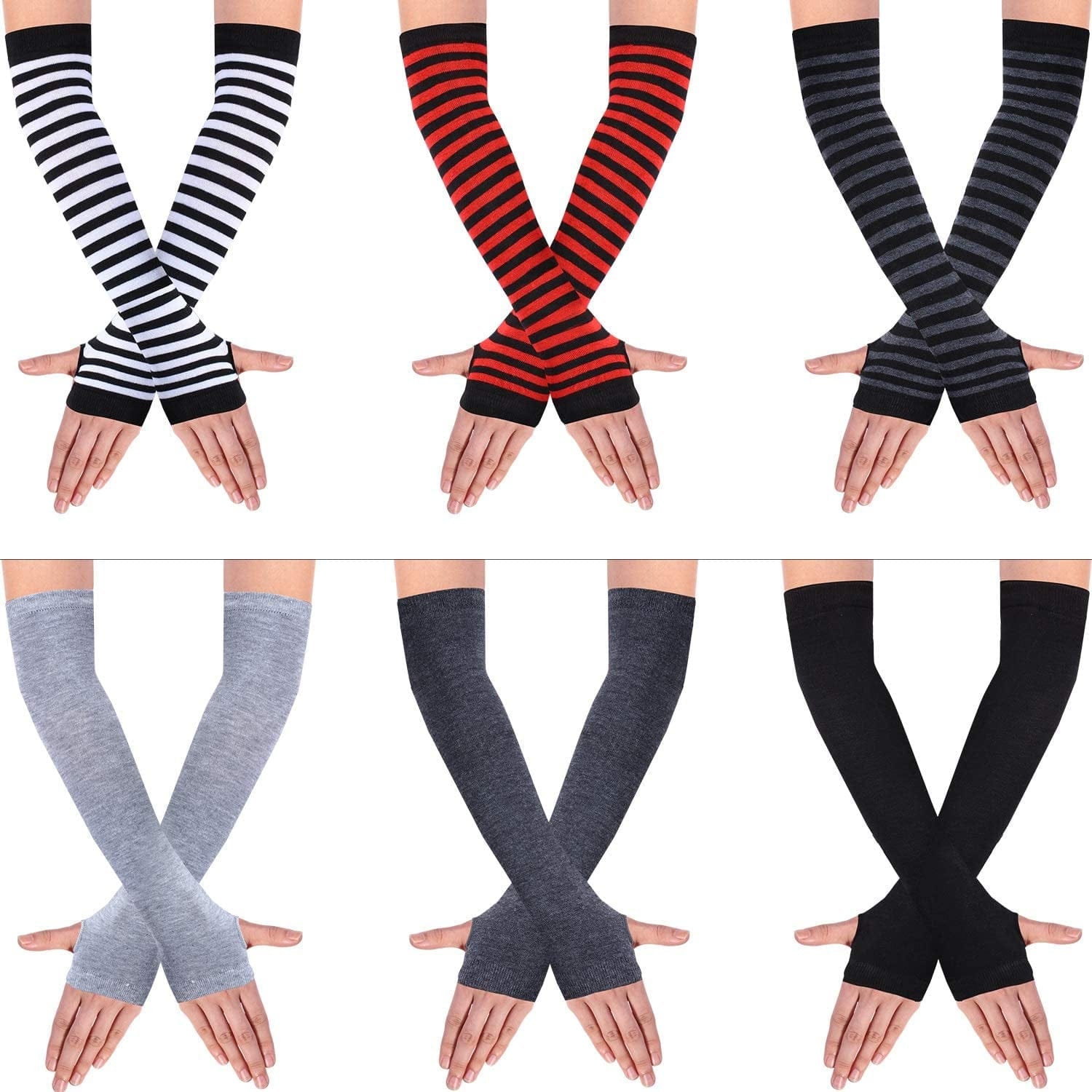 6 Pairs Knit Arm Warmer Thumb Hole Stretchy Gloves Women Long Fingerless Gloves Apparel & Accessories > Clothing Accessories > Gloves & Mittens SATINIOR Multi-color