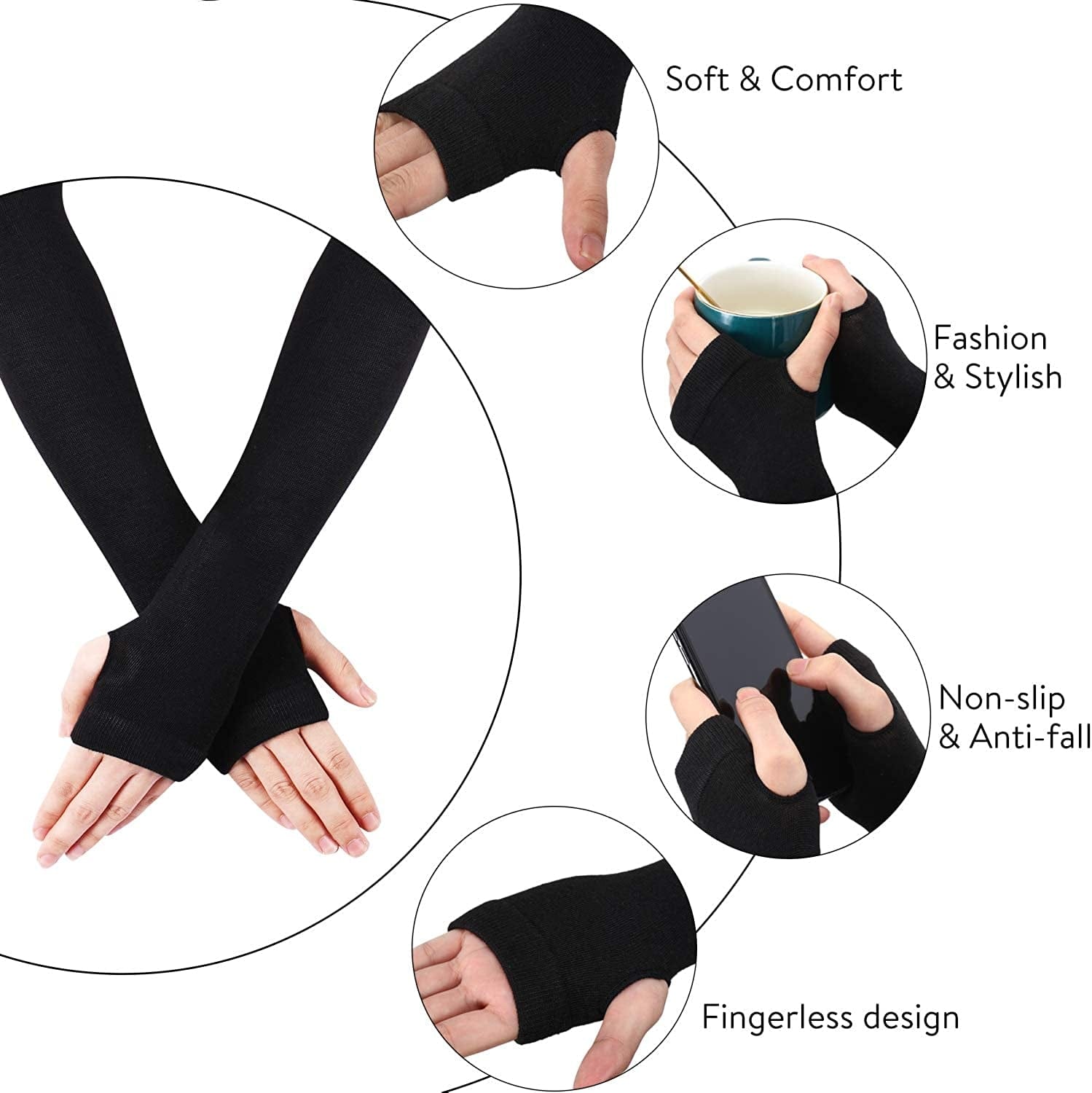 6 Pairs Knit Arm Warmer Thumb Hole Stretchy Gloves Women Long Fingerless Gloves Apparel & Accessories > Clothing Accessories > Gloves & Mittens SATINIOR