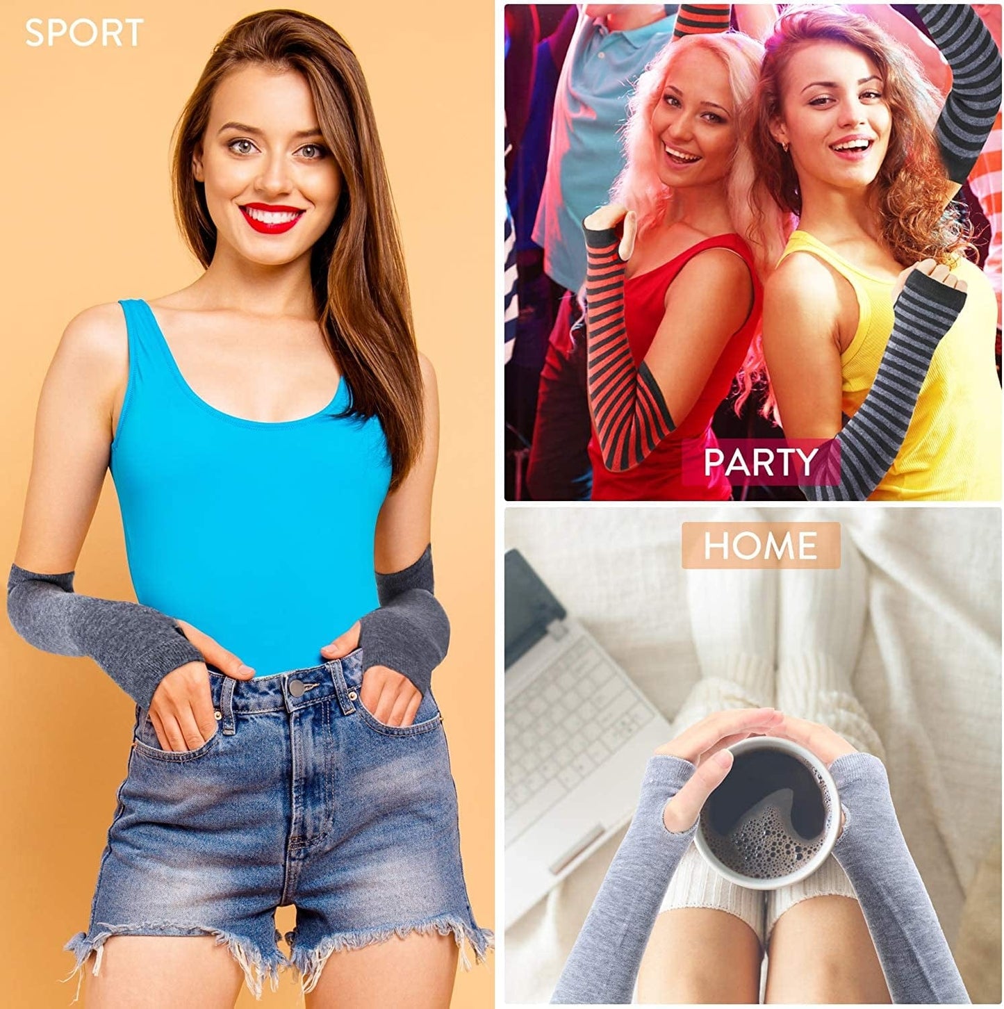 6 Pairs Knit Arm Warmer Thumb Hole Stretchy Gloves Women Long Fingerless Gloves Apparel & Accessories > Clothing Accessories > Gloves & Mittens SATINIOR