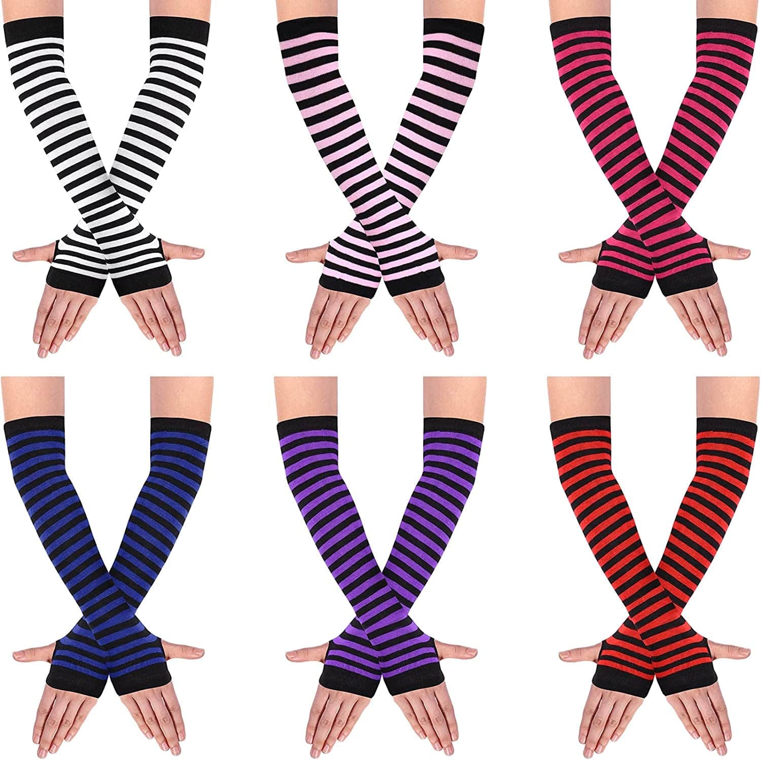 6 Pairs Knit Arm Warmer Thumb Hole Stretchy Gloves Women Long Fingerless Gloves Apparel & Accessories > Clothing Accessories > Gloves & Mittens SATINIOR Bright Color