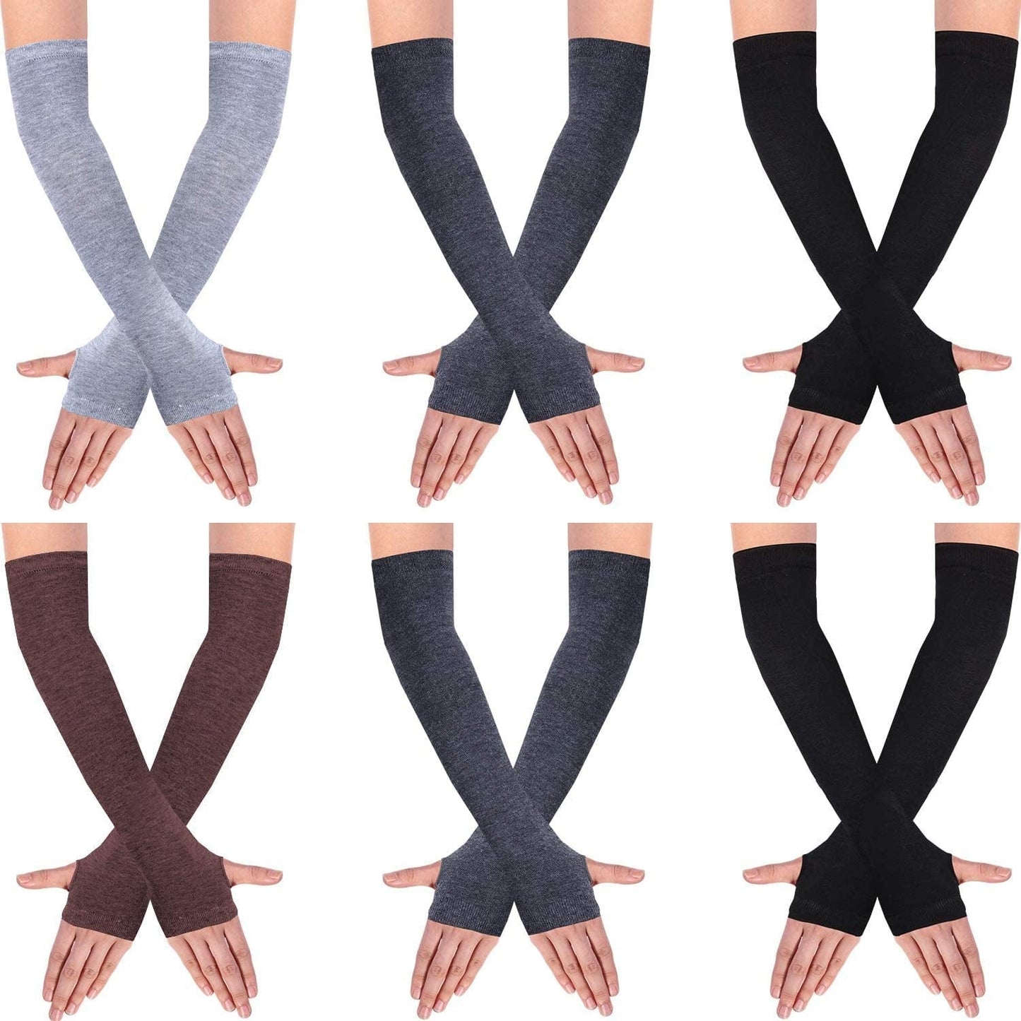 6 Pairs Knit Arm Warmer Thumb Hole Stretchy Gloves Women Long Fingerless Gloves Apparel & Accessories > Clothing Accessories > Gloves & Mittens SATINIOR Assorted Color