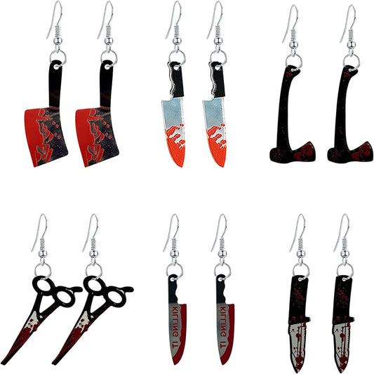 6 Pairs Punk Knife Dagger Drop Dangle Earring Set Gothic Acrylicjust Follow Bloody Printed Knife Earring for Women Girl Teen Hip Hop Halloween Party Jewelry with Box Apparel & Accessories > Jewelry > Earrings Just Follow