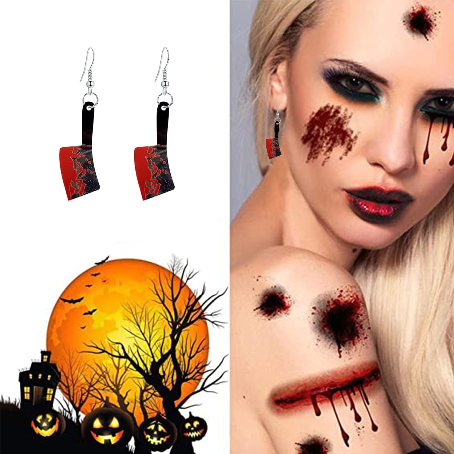 6 Pairs Punk Knife Dagger Drop Dangle Earring Set Gothic Acrylicjust Follow Bloody Printed Knife Earring for Women Girl Teen Hip Hop Halloween Party Jewelry with Box Apparel & Accessories > Jewelry > Earrings Just Follow