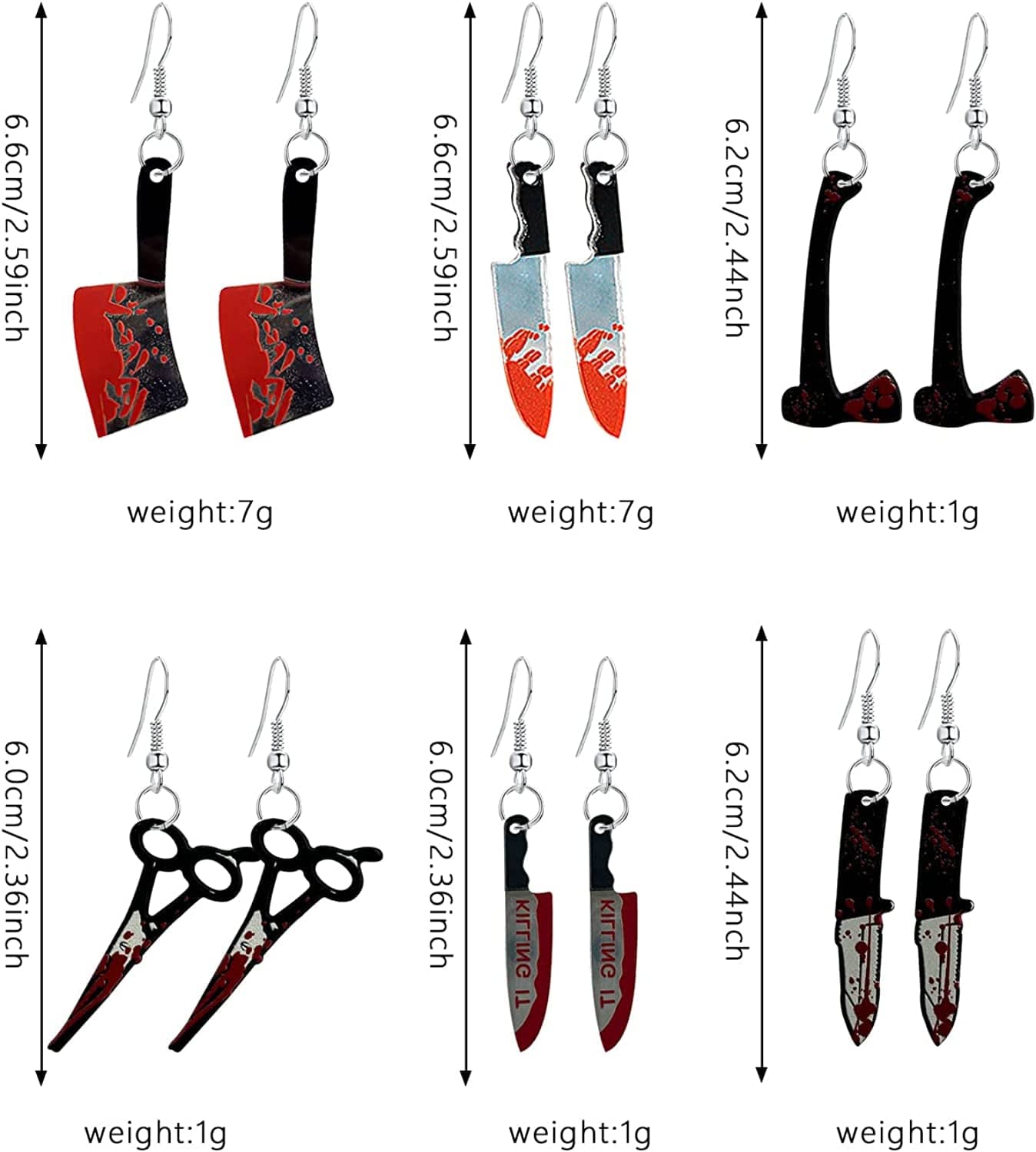 6 Pairs Punk Knife Dagger Drop Dangle Earring Set Gothic Acrylicjust Follow Bloody Printed Knife Earring for Women Girl Teen Hip Hop Halloween Party Jewelry with Box Apparel & Accessories > Jewelry > Earrings Just Follow