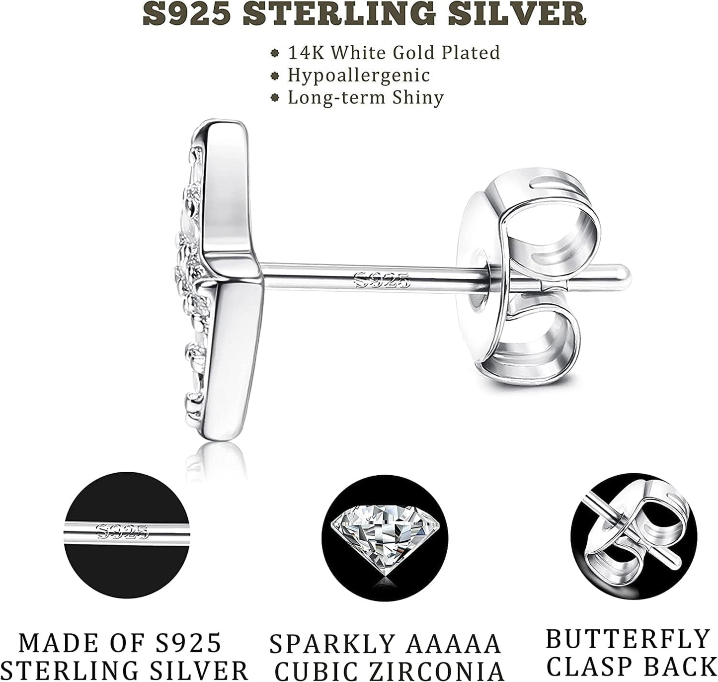 6 Pairs Sterling Silver Stud Earrings Hypoallergenic Earrings Stud Bar Circle CZ Stud Earrings Tiny Stud Earrings Set 14K Gold Plated Cartilage Earrings Studs for Women