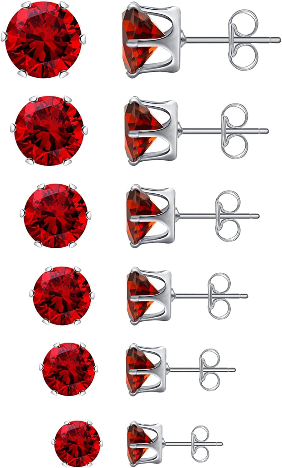6 Pairs Stud Earrings Set,Clear Cubic Zirconia 316L Stainless Steel Earrings for Women for Men 3-8Mm K Ruby