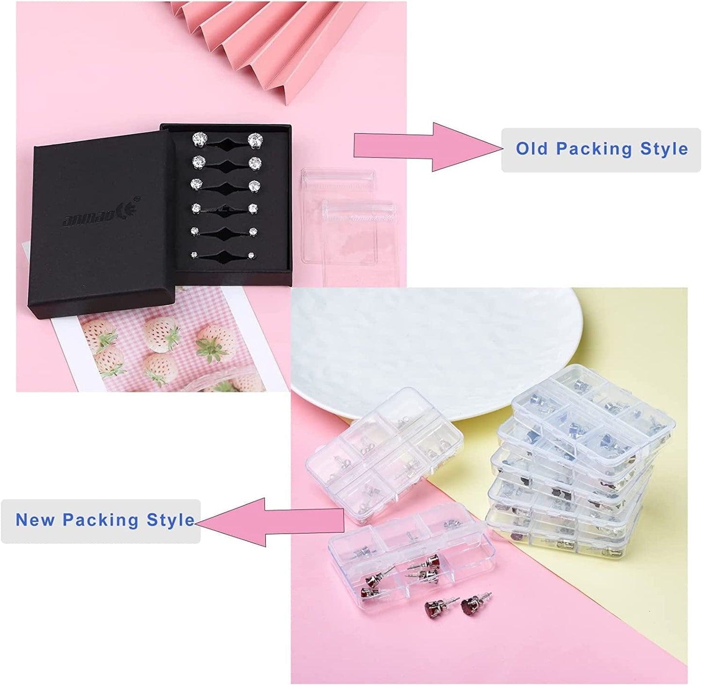 6 Pairs Stud Earrings Set,Clear Cubic Zirconia 316L Stainless Steel Earrings for Women for Men 3-8Mm