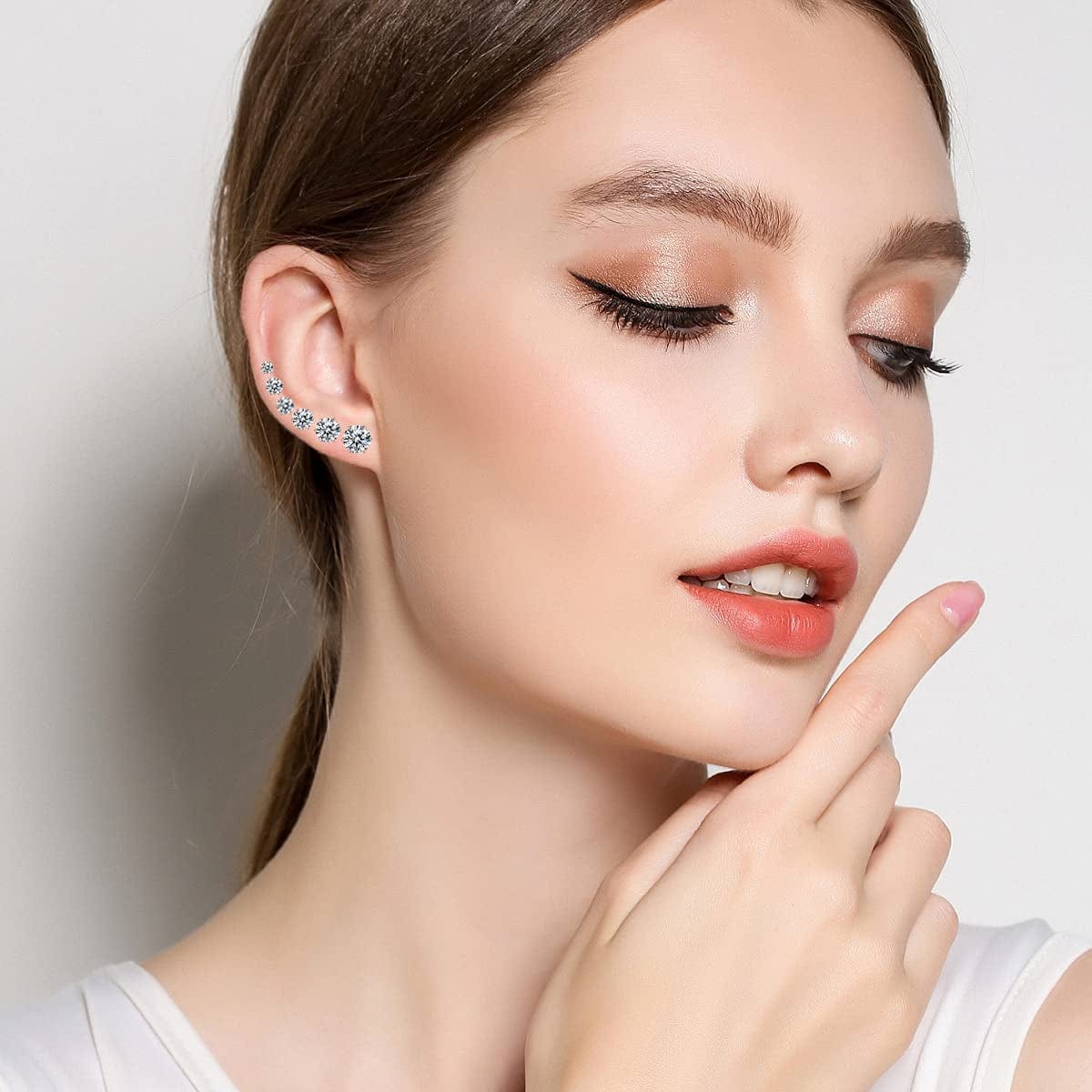 6 Pairs Stud Earrings Set,Clear Cubic Zirconia 316L Stainless Steel Earrings for Women for Men 3-8Mm