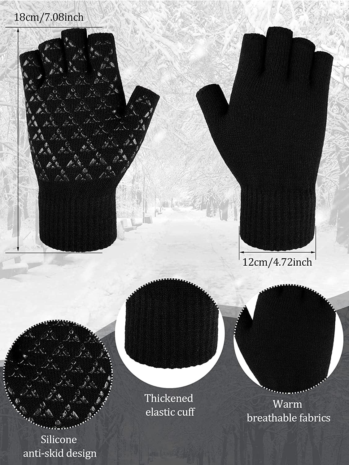 6 Pairs Winter Half Fingerless Knit Gloves Stretchy Anti-Slip Gloves Warm Texting Mittens for Men Women Apparel & Accessories > Clothing Accessories > Gloves & Mittens Geyoga