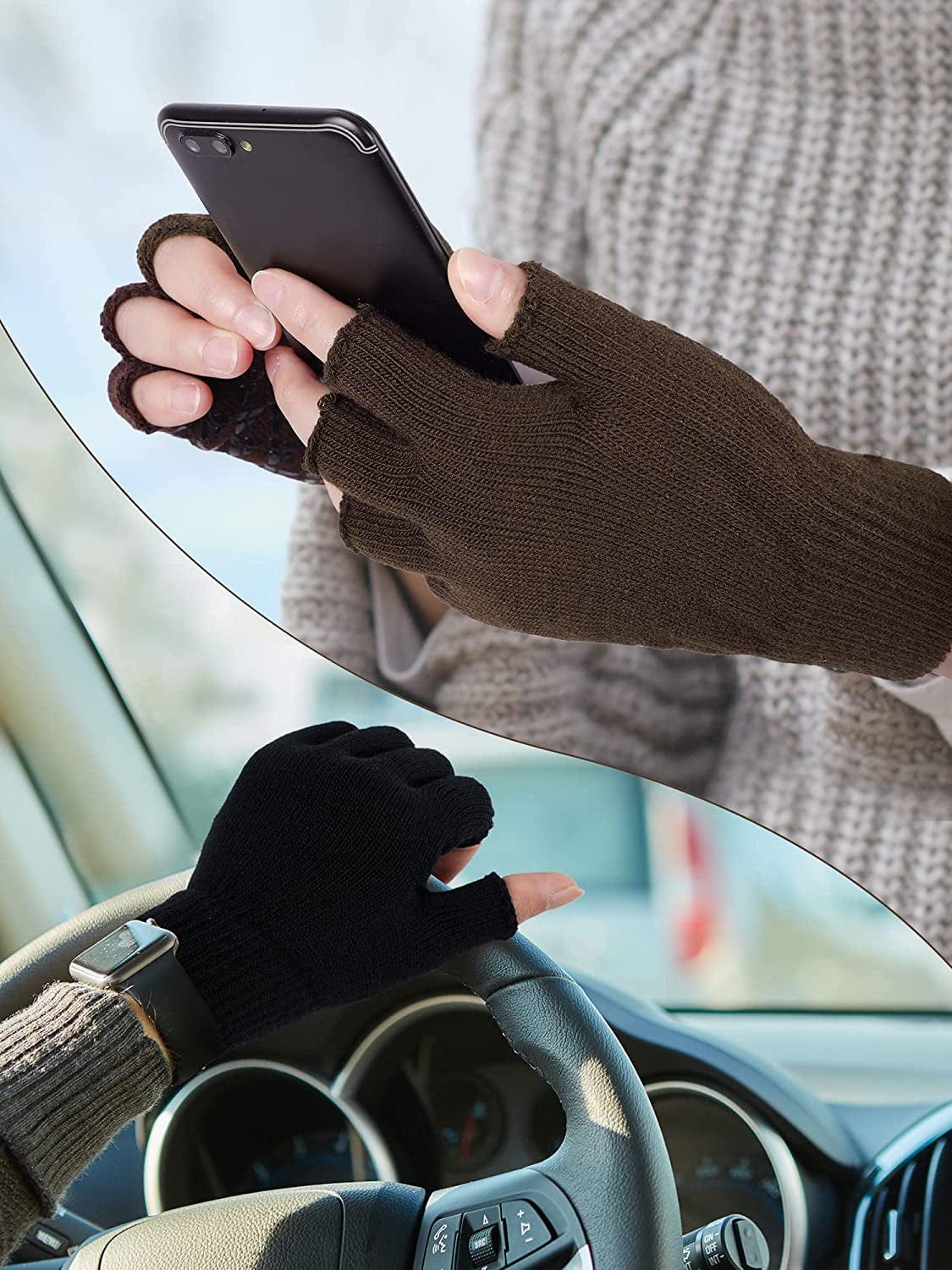 6 Pairs Winter Half Fingerless Knit Gloves Stretchy Anti-Slip Gloves Warm Texting Mittens for Men Women Apparel & Accessories > Clothing Accessories > Gloves & Mittens Geyoga