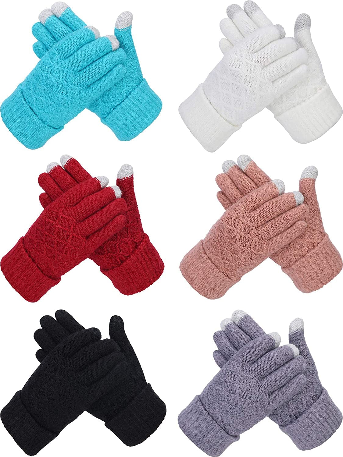 6 Pairs Women'S Winter Touchscreen Gloves Warm Fleece Lined Knit Gloves Elastic Cuff Winter Texting Gloves Apparel & Accessories > Clothing Accessories > Gloves & Mittens SATINIOR Assorted Colors Simple Style