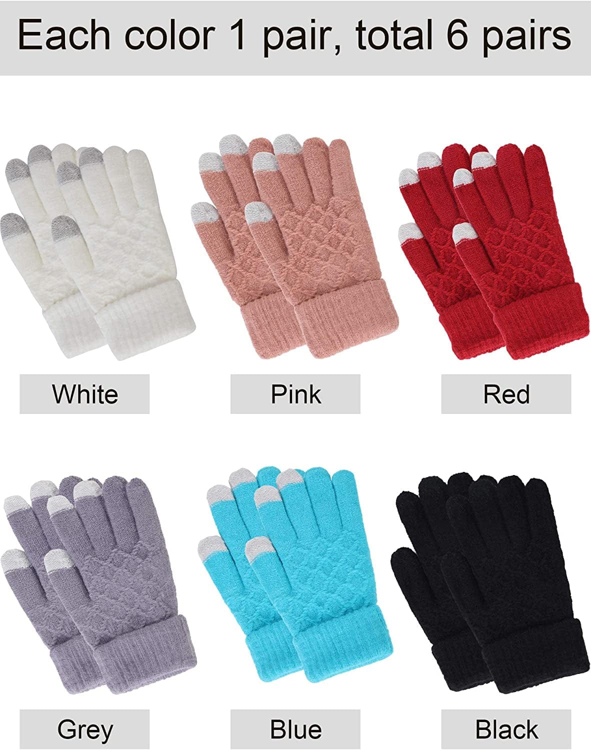 6 Pairs Women'S Winter Touchscreen Gloves Warm Fleece Lined Knit Gloves Elastic Cuff Winter Texting Gloves Apparel & Accessories > Clothing Accessories > Gloves & Mittens SATINIOR