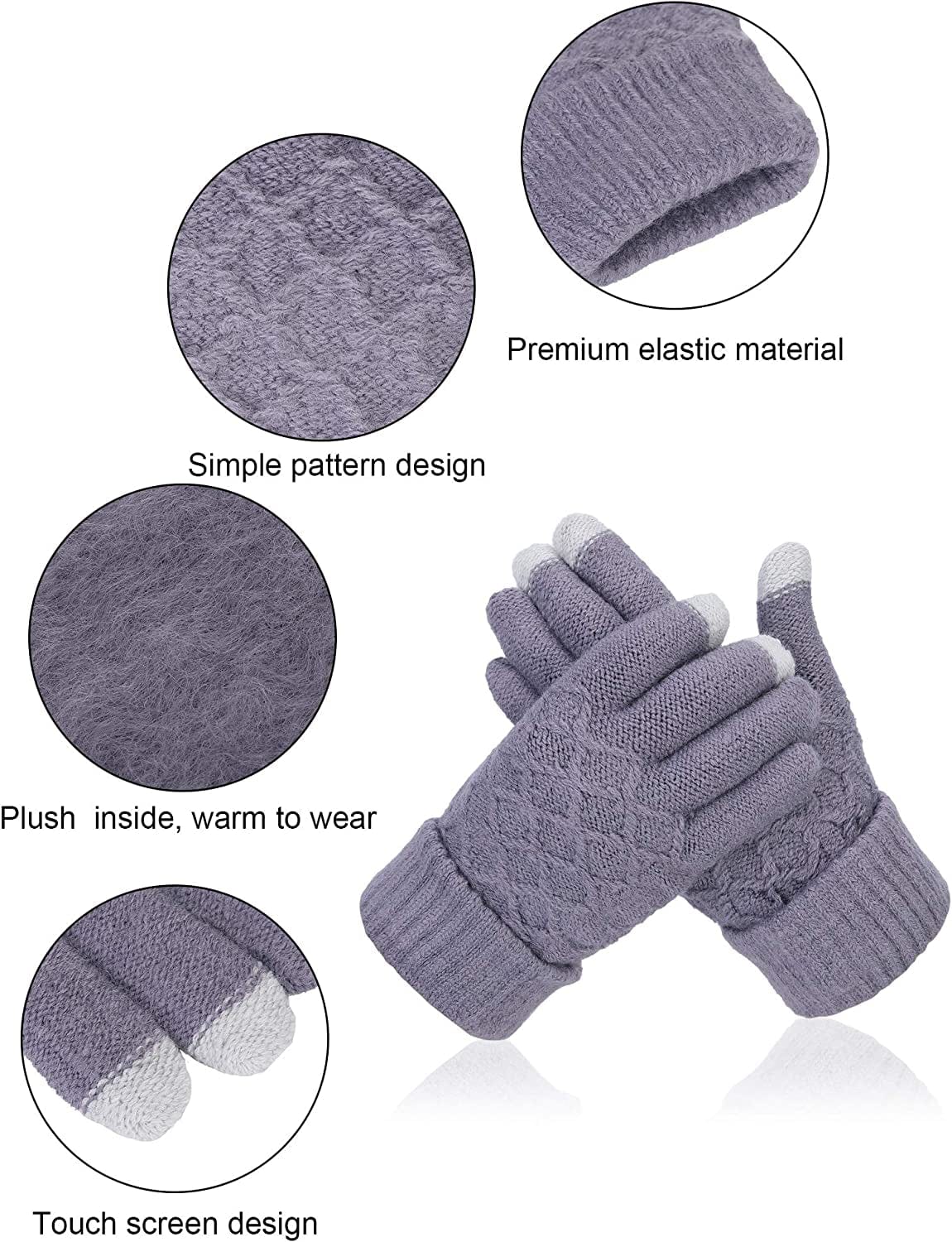 6 Pairs Women'S Winter Touchscreen Gloves Warm Fleece Lined Knit Gloves Elastic Cuff Winter Texting Gloves Apparel & Accessories > Clothing Accessories > Gloves & Mittens SATINIOR