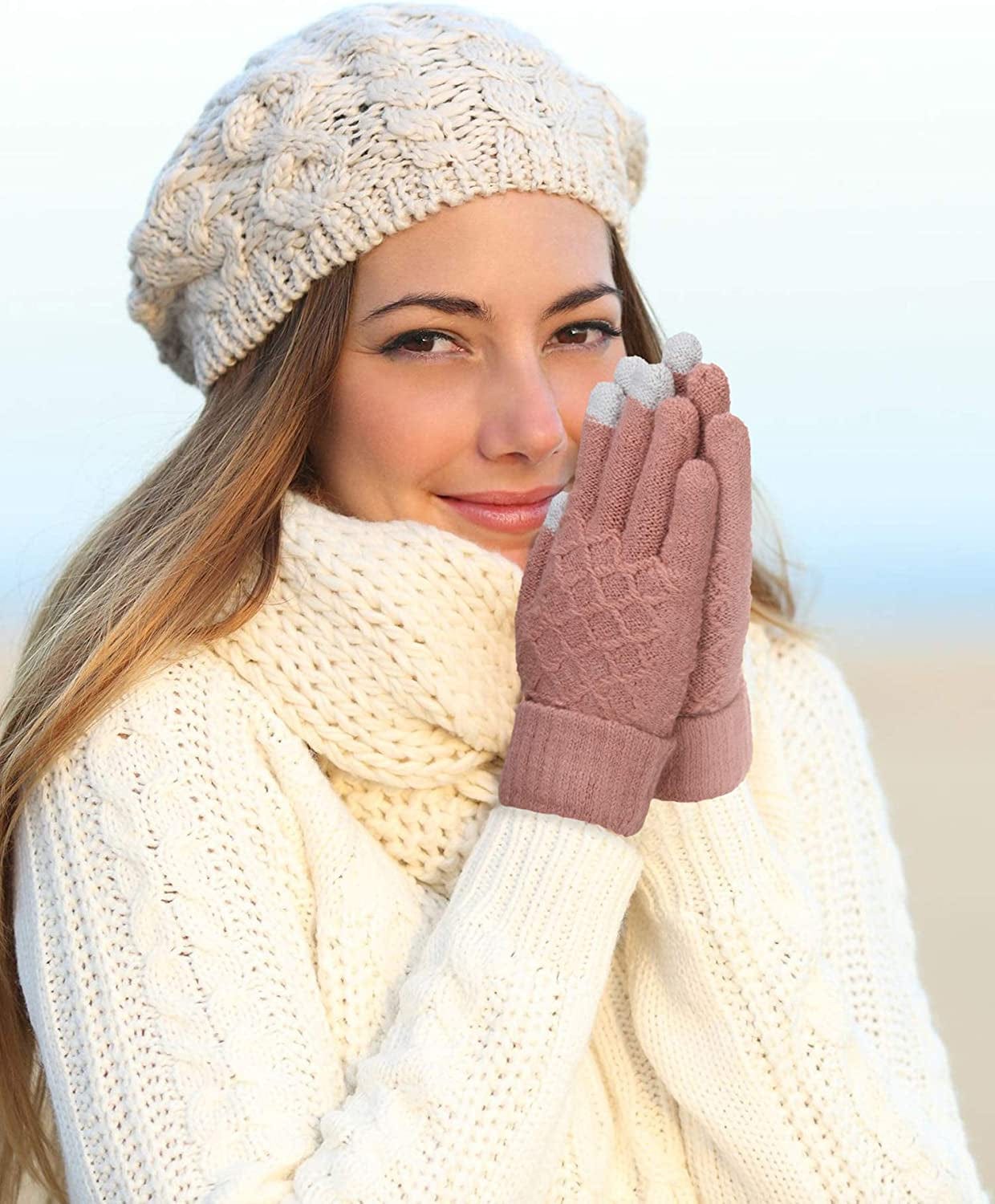 6 Pairs Women'S Winter Touchscreen Gloves Warm Fleece Lined Knit Gloves Elastic Cuff Winter Texting Gloves Apparel & Accessories > Clothing Accessories > Gloves & Mittens SATINIOR