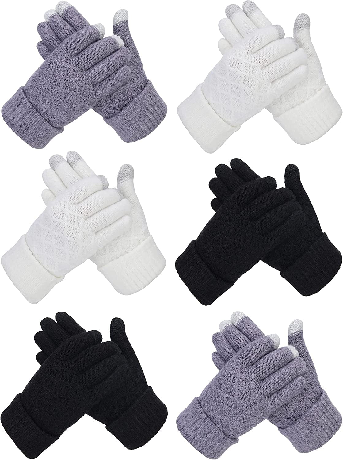 6 Pairs Women'S Winter Touchscreen Gloves Warm Fleece Lined Knit Gloves Elastic Cuff Winter Texting Gloves Apparel & Accessories > Clothing Accessories > Gloves & Mittens SATINIOR Black, White, Grey Simple Style