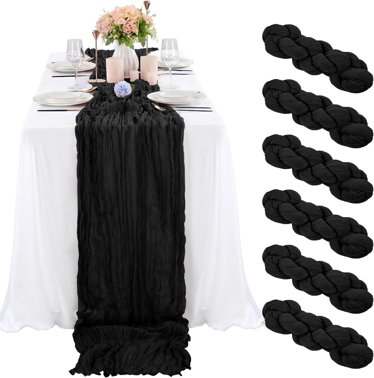 6 Pcs Sage Green Cheesecloth Table Runner 10FT, Gauze Table Runner for Wedding Reception Sheer Bridal Shower Birthday Party Boho Table Decoration, Rustic Romantic Wedding Runner